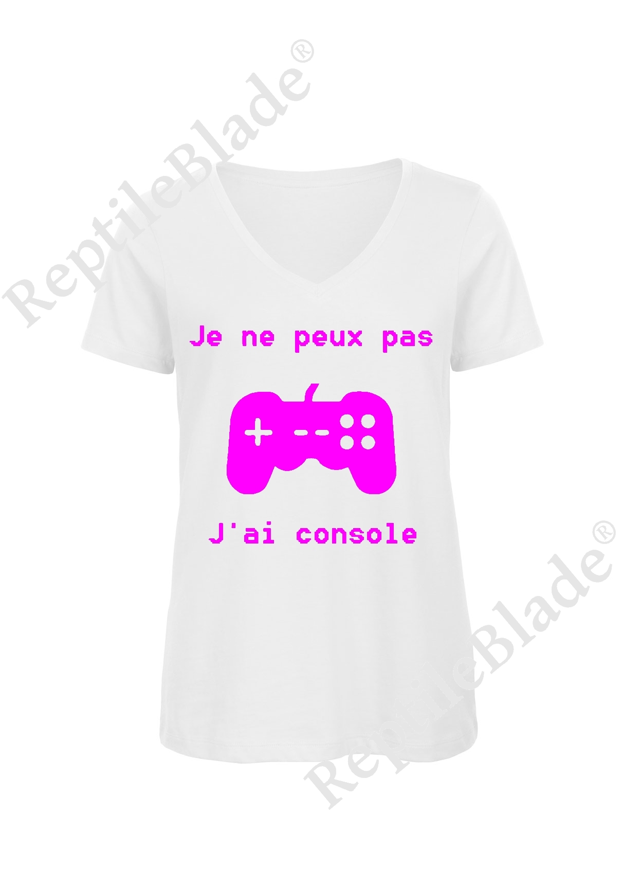 Miniature T-shirt femme col v "Je peux pas j'ai console"