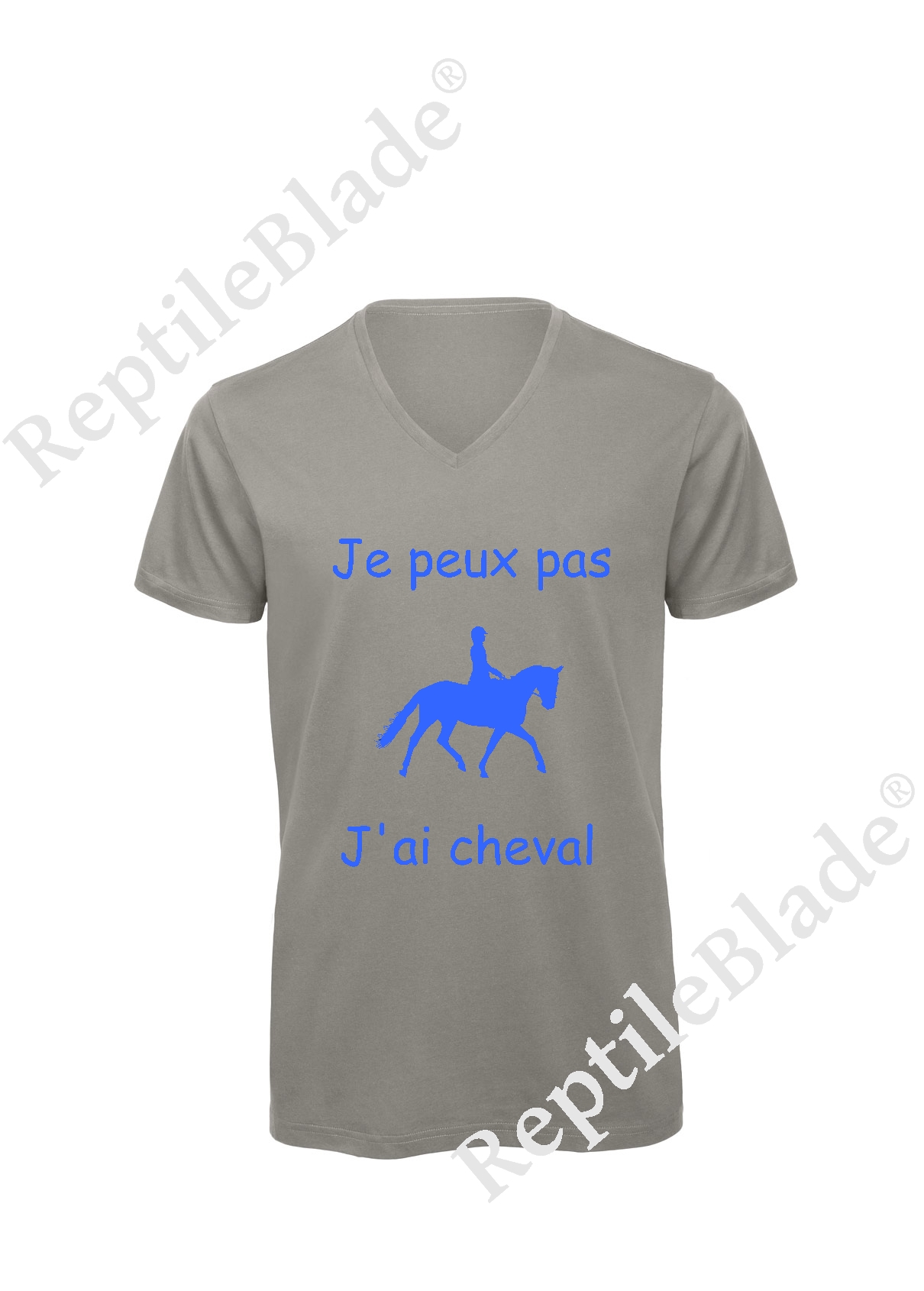 Miniature T-shirt homme col v "Je peux pas j'ai cheval"