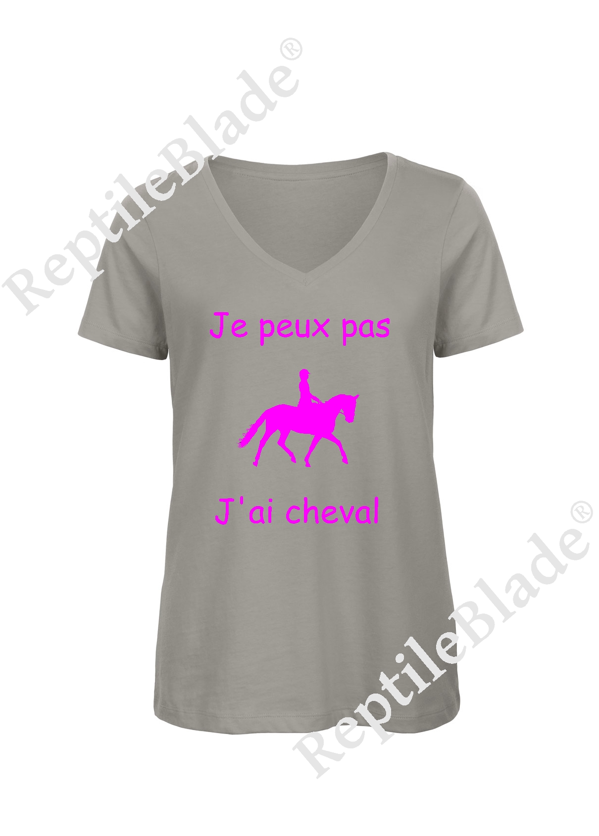 Miniature T-shirt femme col v "Je peux pas j'ai cheval"