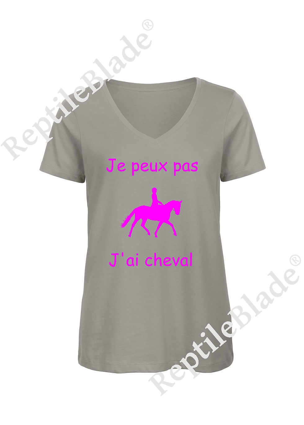 Миниатюра: T-shirt femme col v "Je peux pas j'ai cheval"