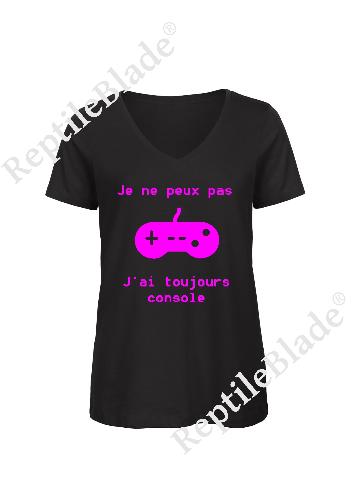 Miniature T-shirt femme col v "Je peux pas j'ai toujours console"