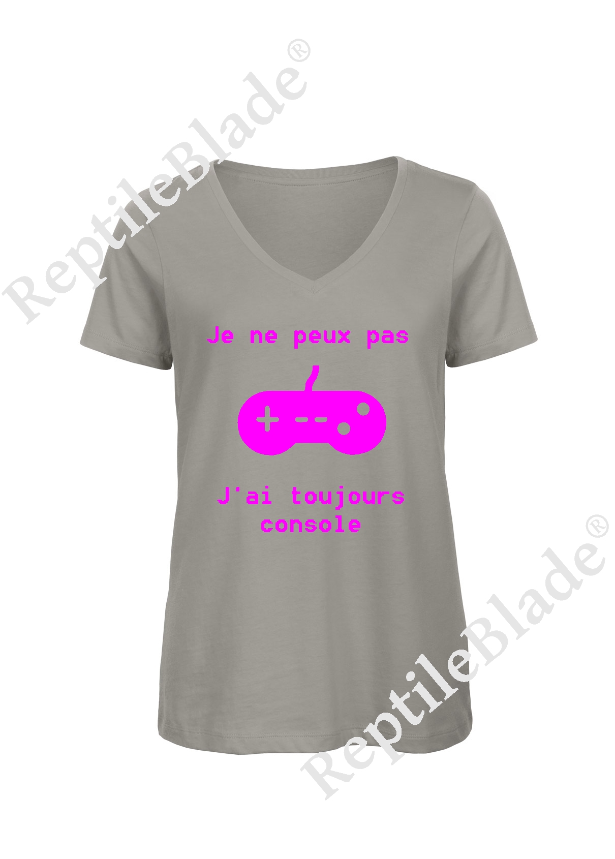 Miniature T-shirt femme col v "Je peux pas j'ai toujours console"