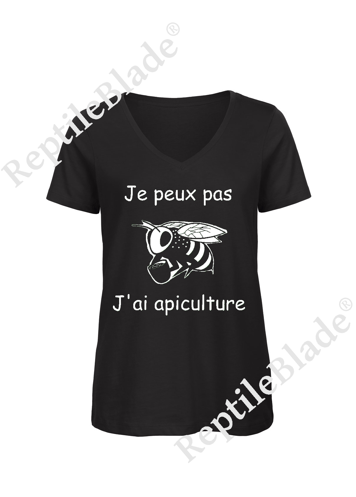 Miniature T-shirt femme col v "Je peux pas j'ai apiculture"