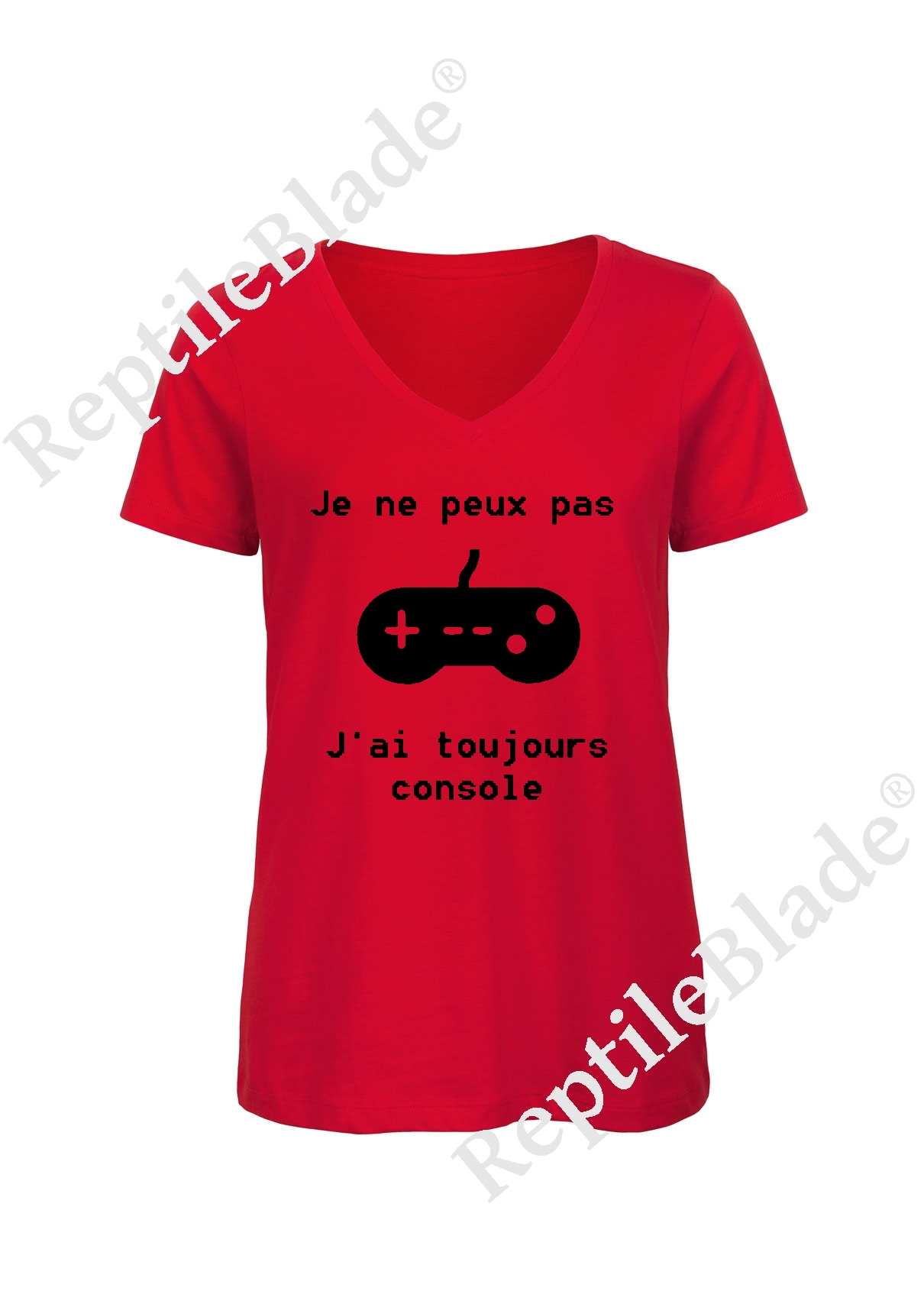 Miniature T-shirt femme col v "Je peux pas j'ai toujours console"