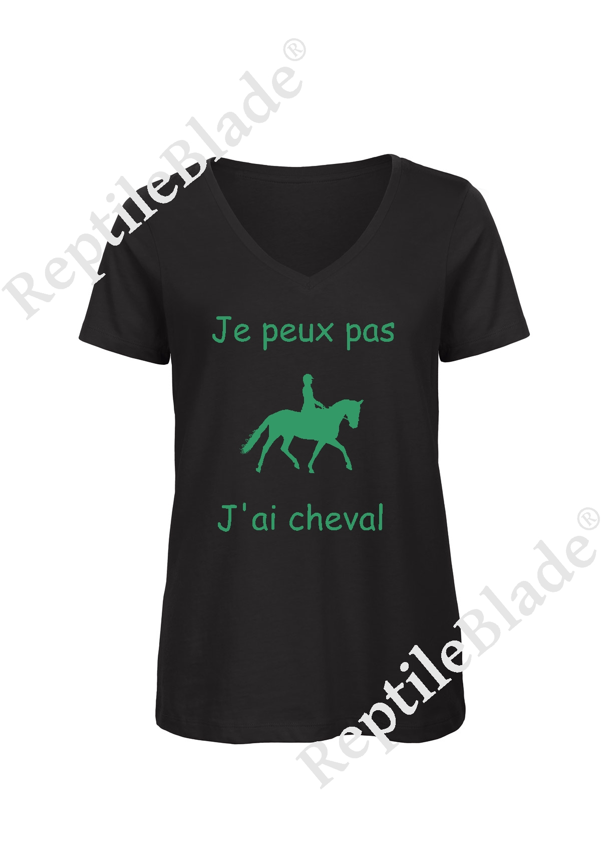 Miniature T-shirt femme col v "Je peux pas j'ai cheval"