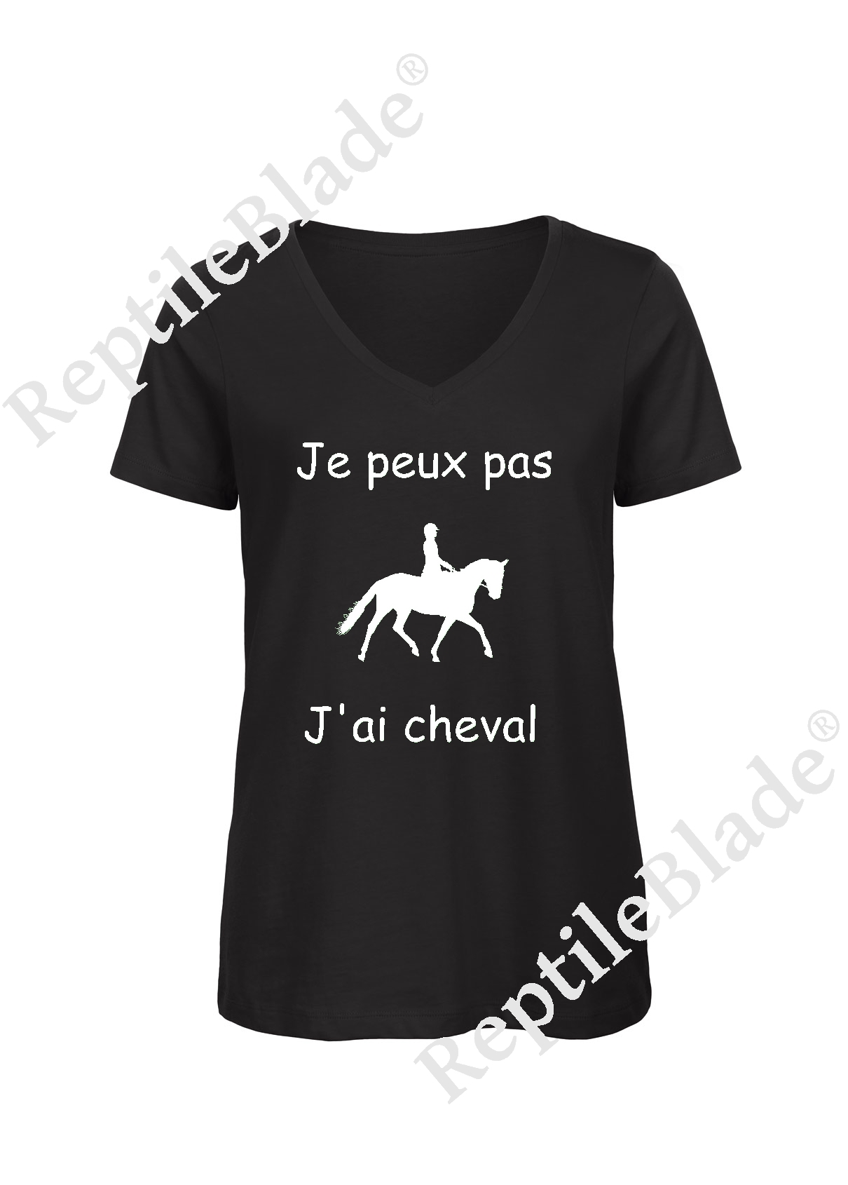Miniature T-shirt femme col v "Je peux pas j'ai cheval"