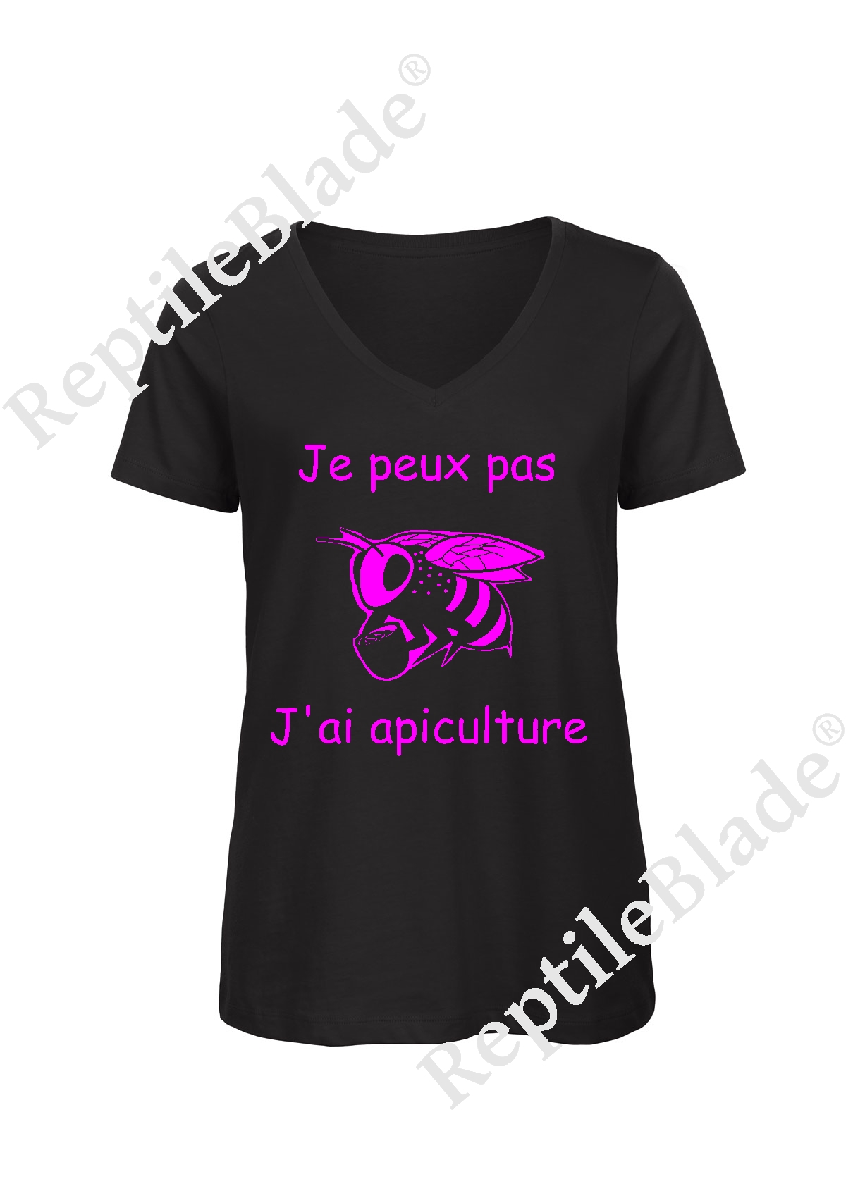 Miniature T-shirt femme col v "Je peux pas j'ai apiculture"
