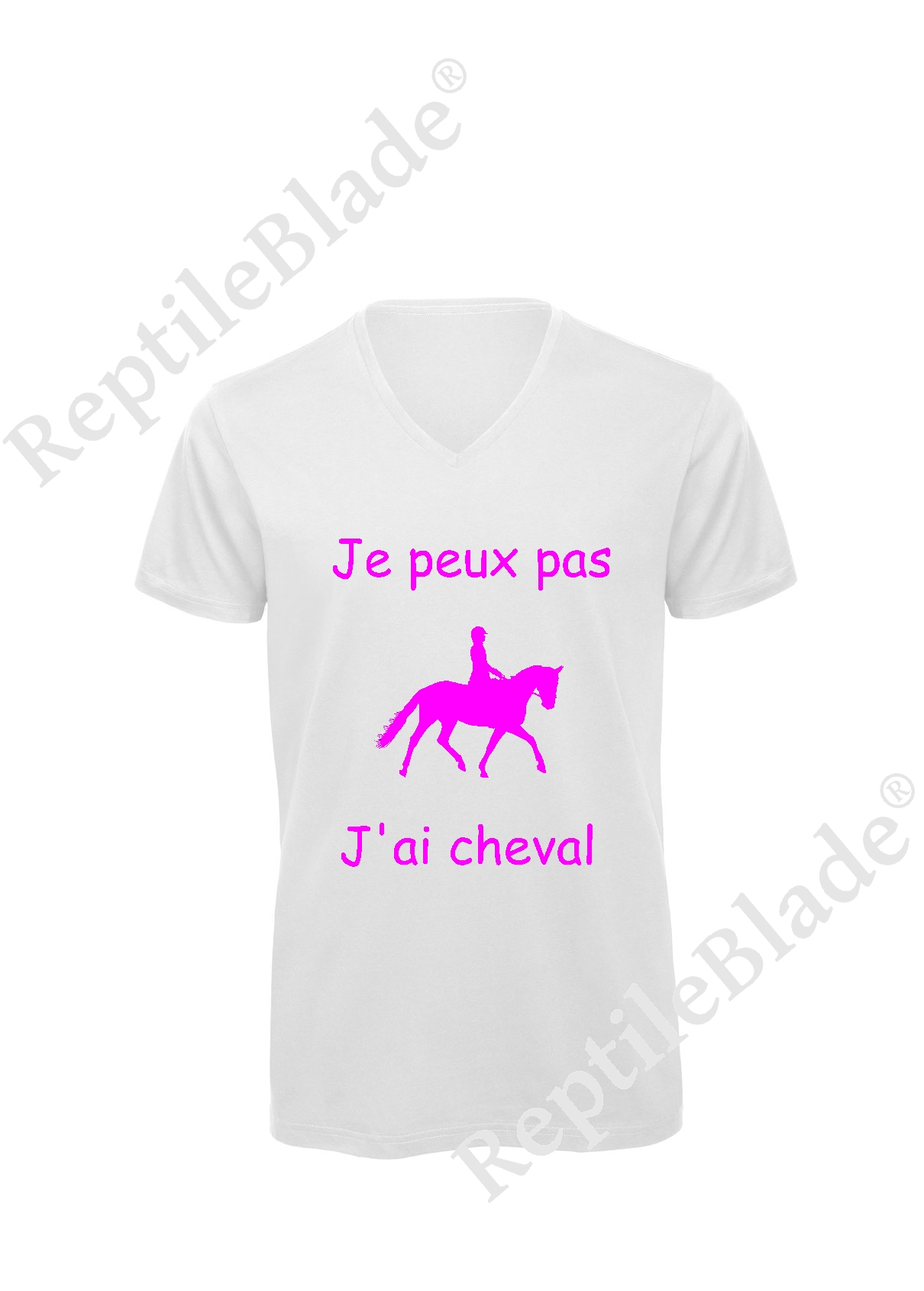 Miniature T-shirt homme col v "Je peux pas j'ai cheval"