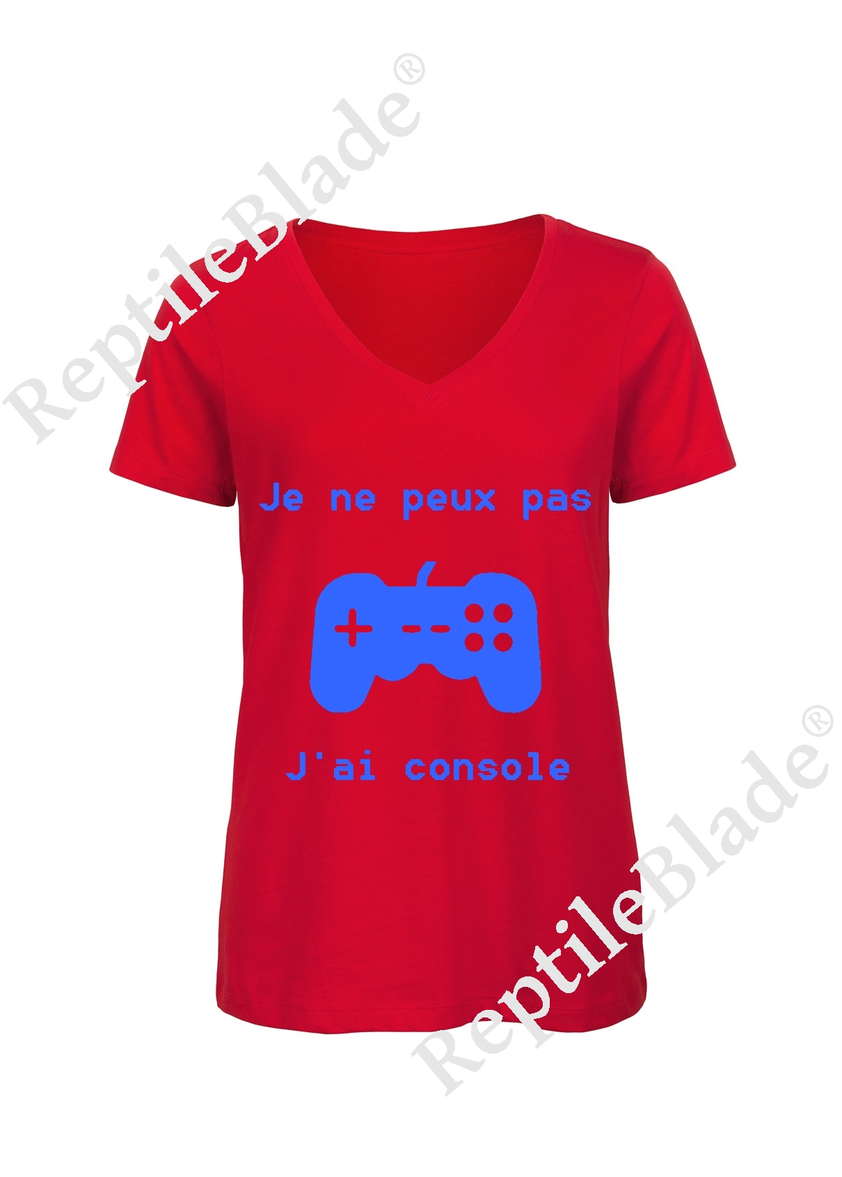 Miniature T-shirt femme col v "Je peux pas j'ai console"