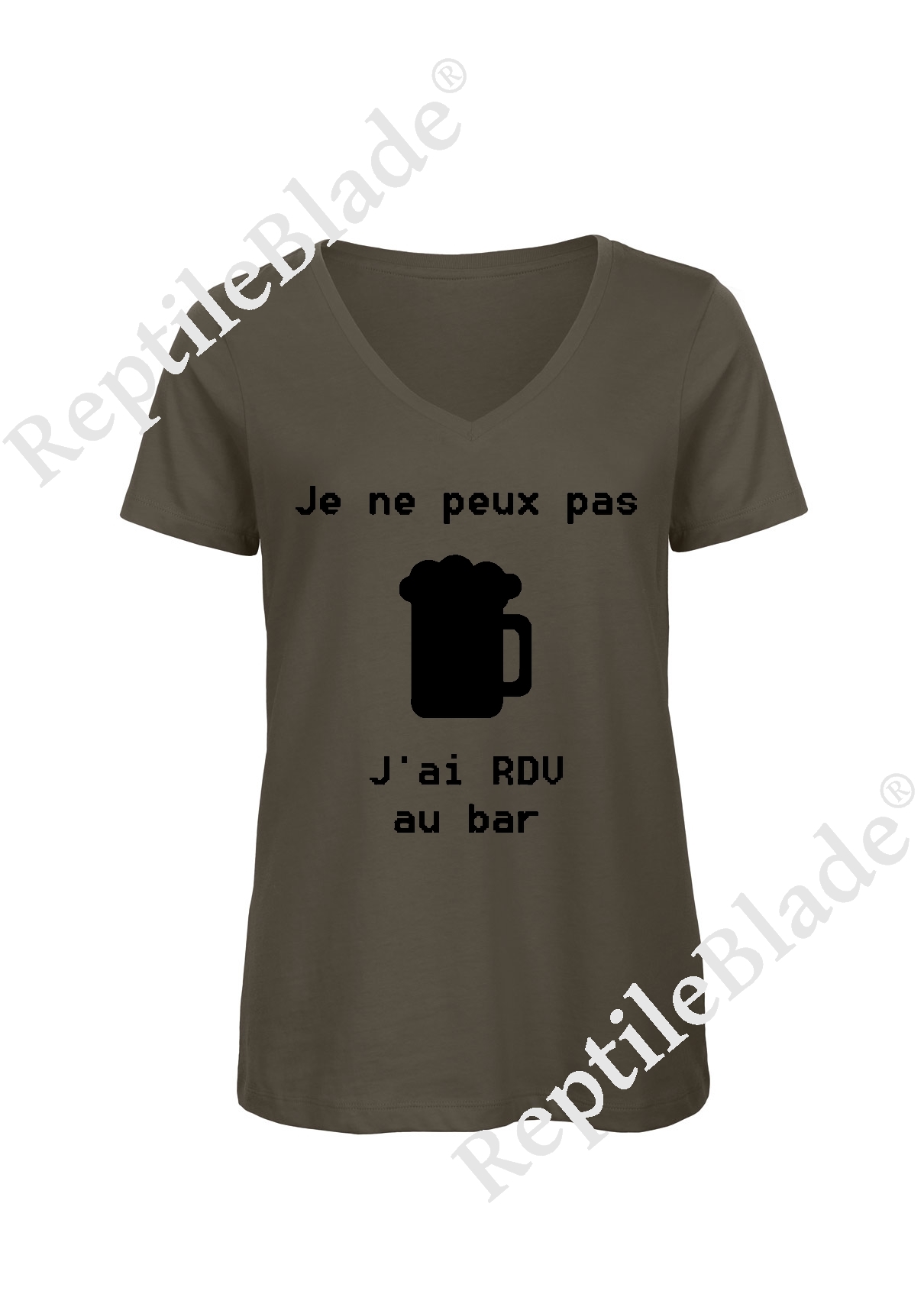 Miniature T-shirt femme col v "Je peux pas j'ai encore rdv au bar"
