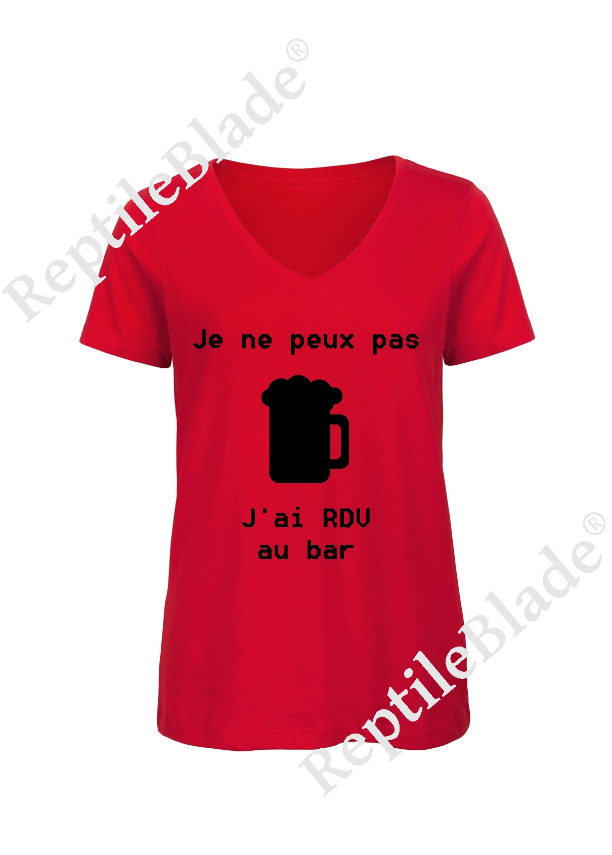 Miniature T-shirt femme col v "Je peux pas j'ai encore rdv au bar"