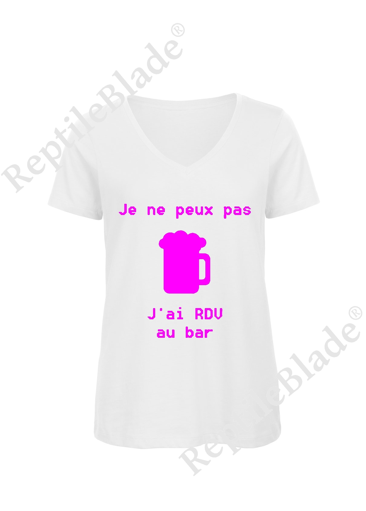 Miniature T-shirt femme col v "Je peux pas j'ai encore rdv au bar"
