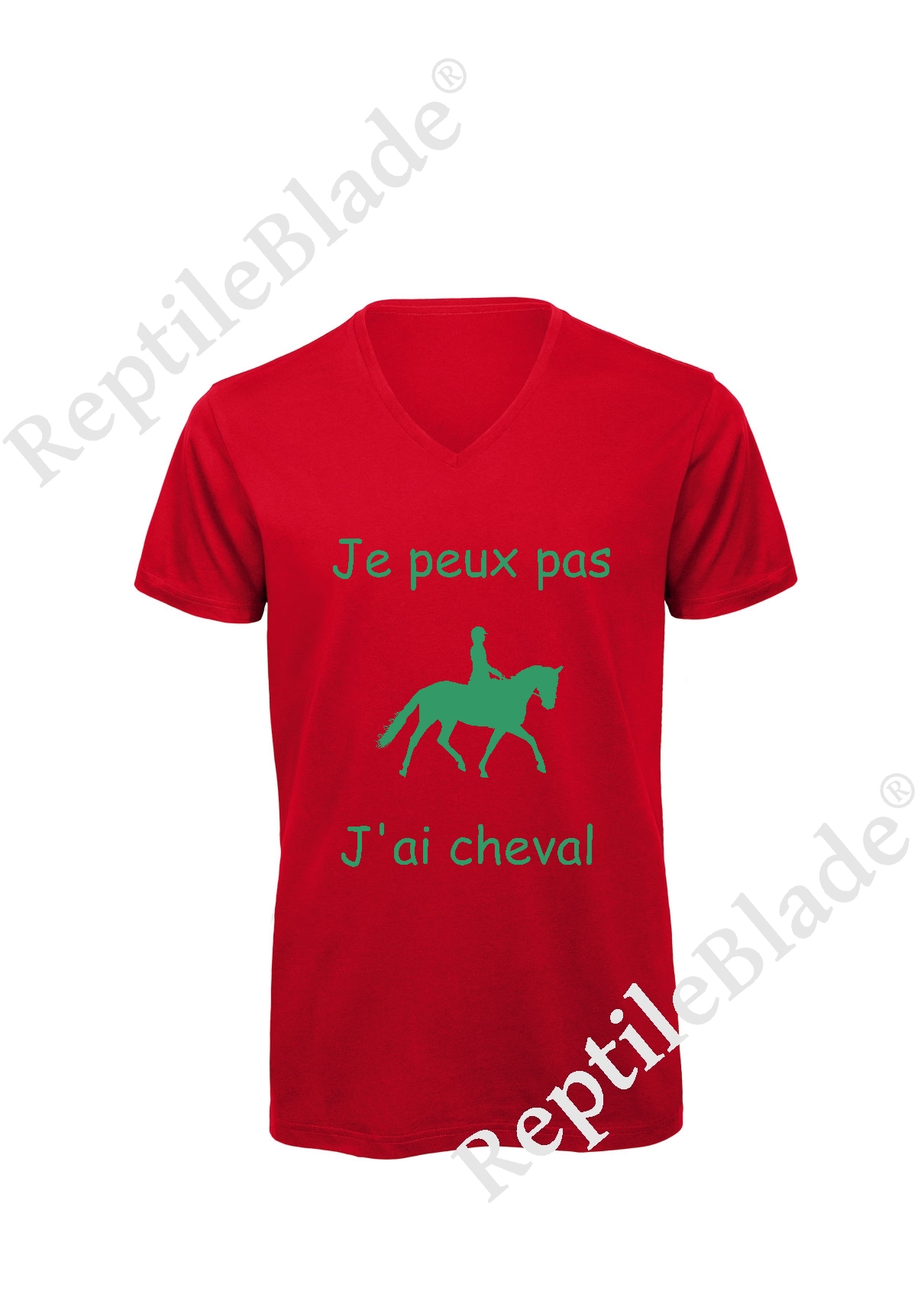 Miniature T-shirt homme col v "Je peux pas j'ai cheval"