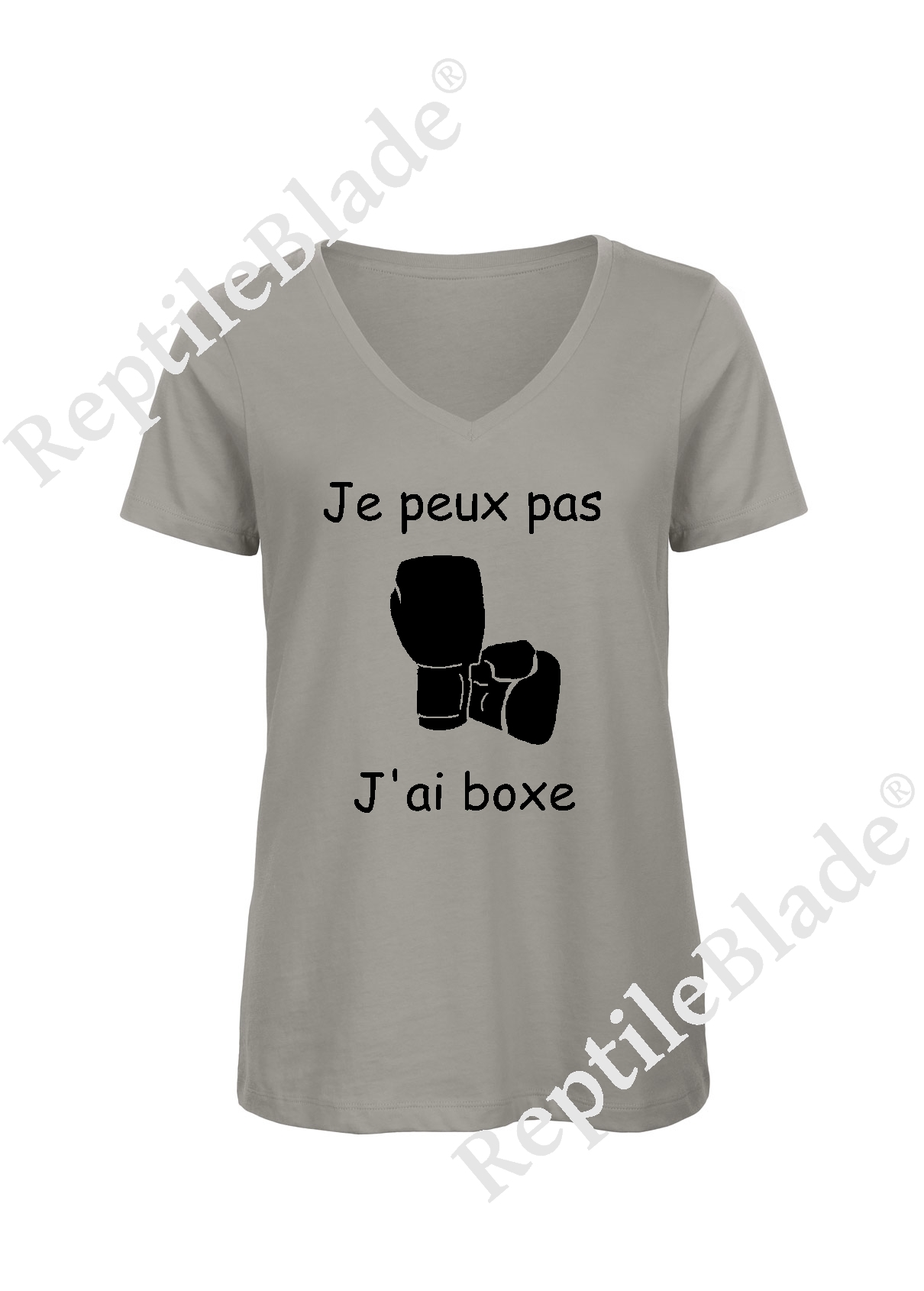 Miniature T-shirt femme col v "Je peux pas j'ai boxe"