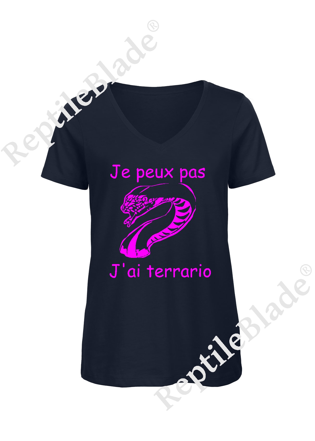 Miniature T-shirt femme col v "Je peux pas j'ai terrario"