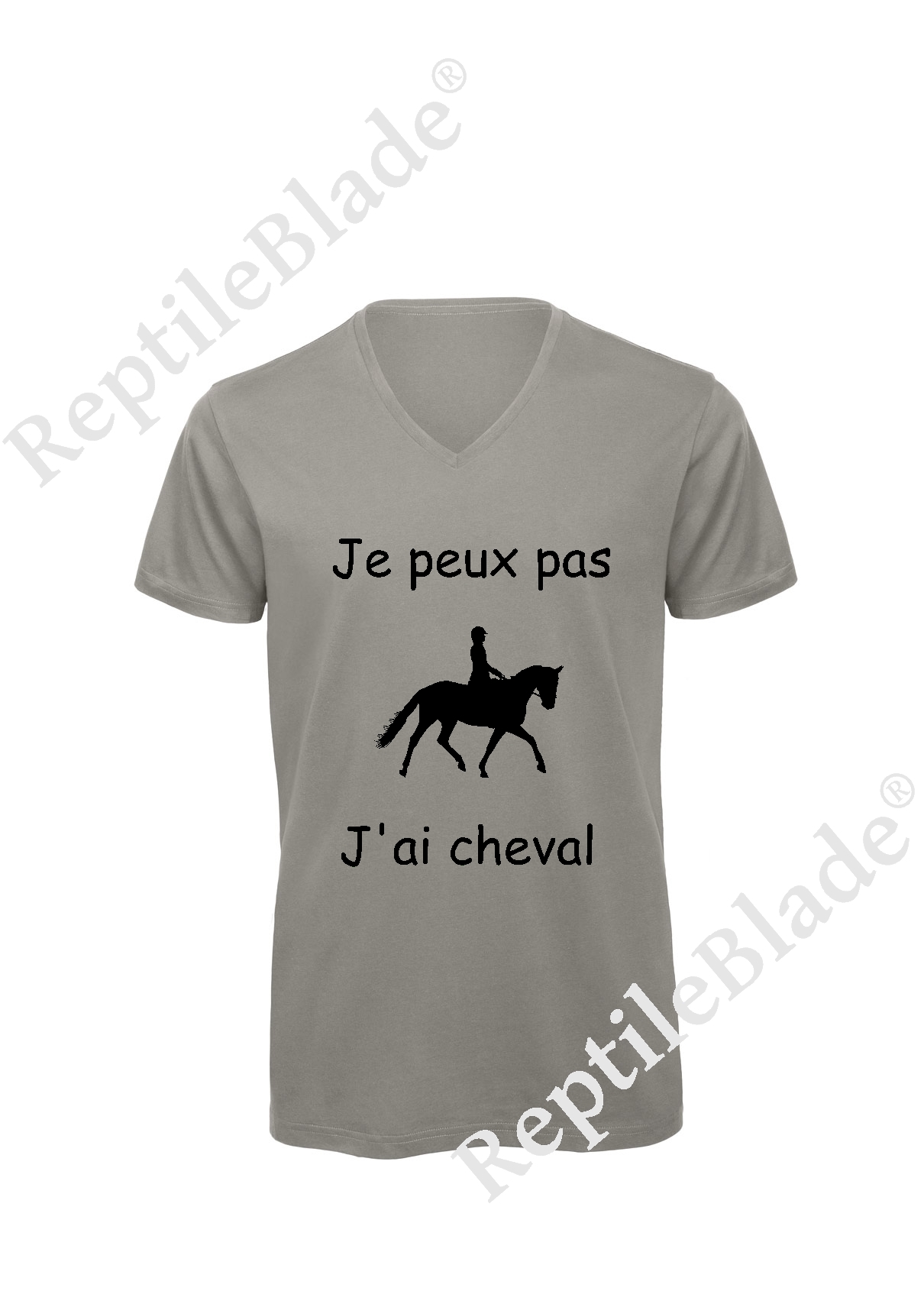 Miniature T-shirt homme col v "Je peux pas j'ai cheval"