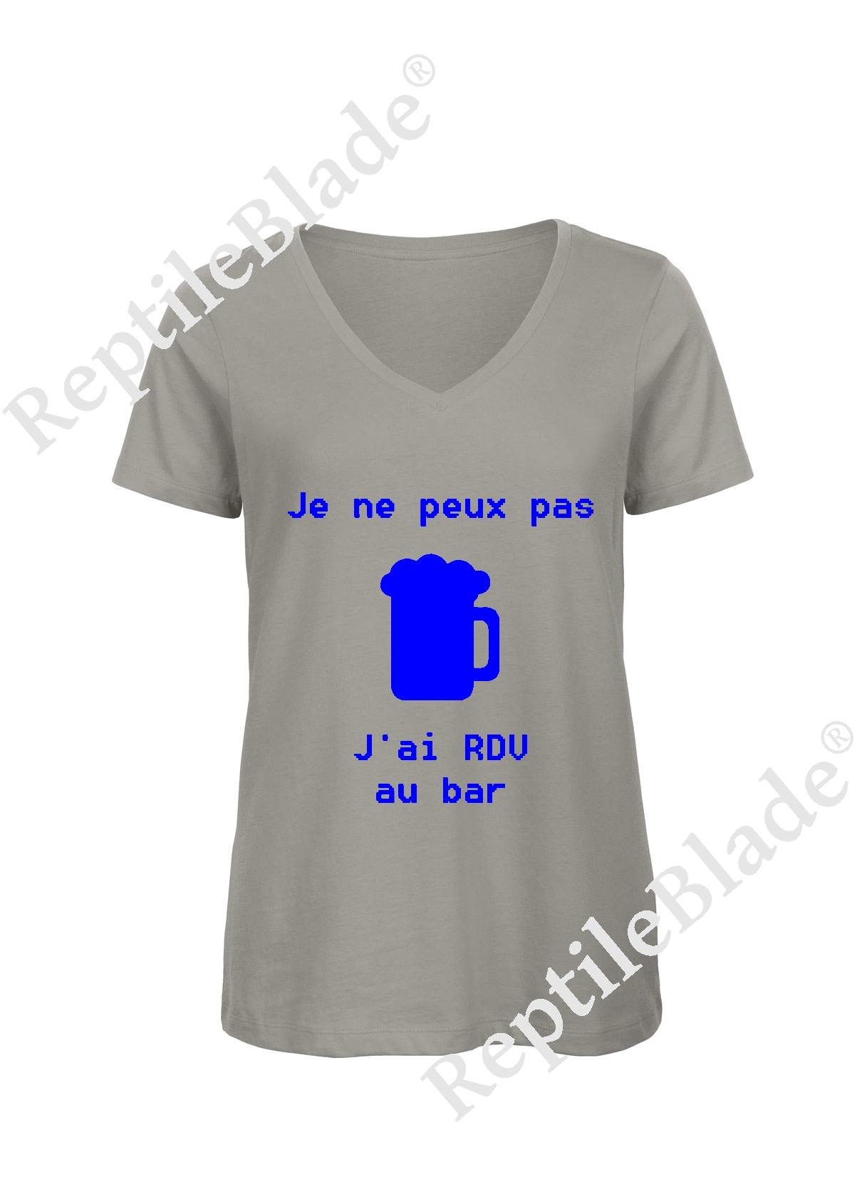 Miniature T-shirt femme col v "Je peux pas j'ai encore rdv au bar"