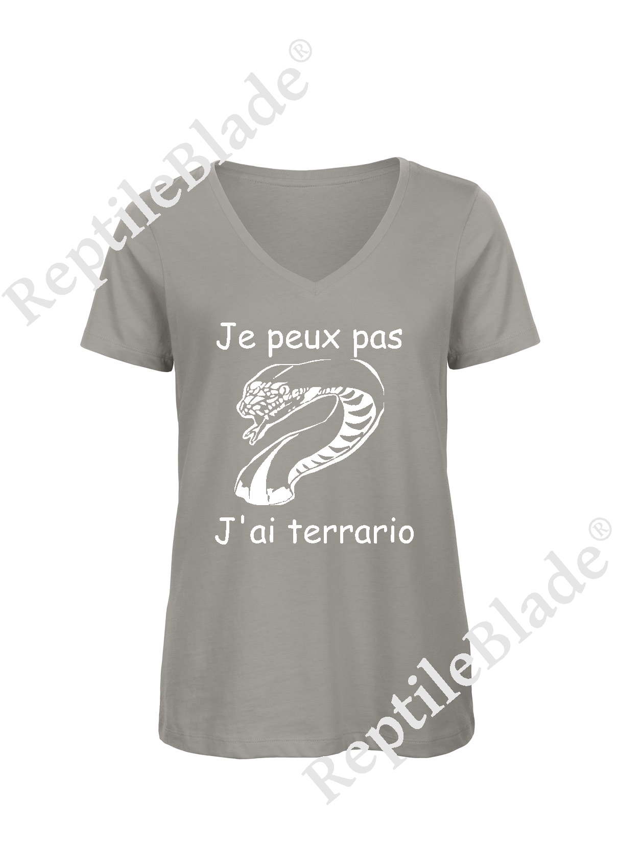 Miniature T-shirt femme col v "Je peux pas j'ai terrario"
