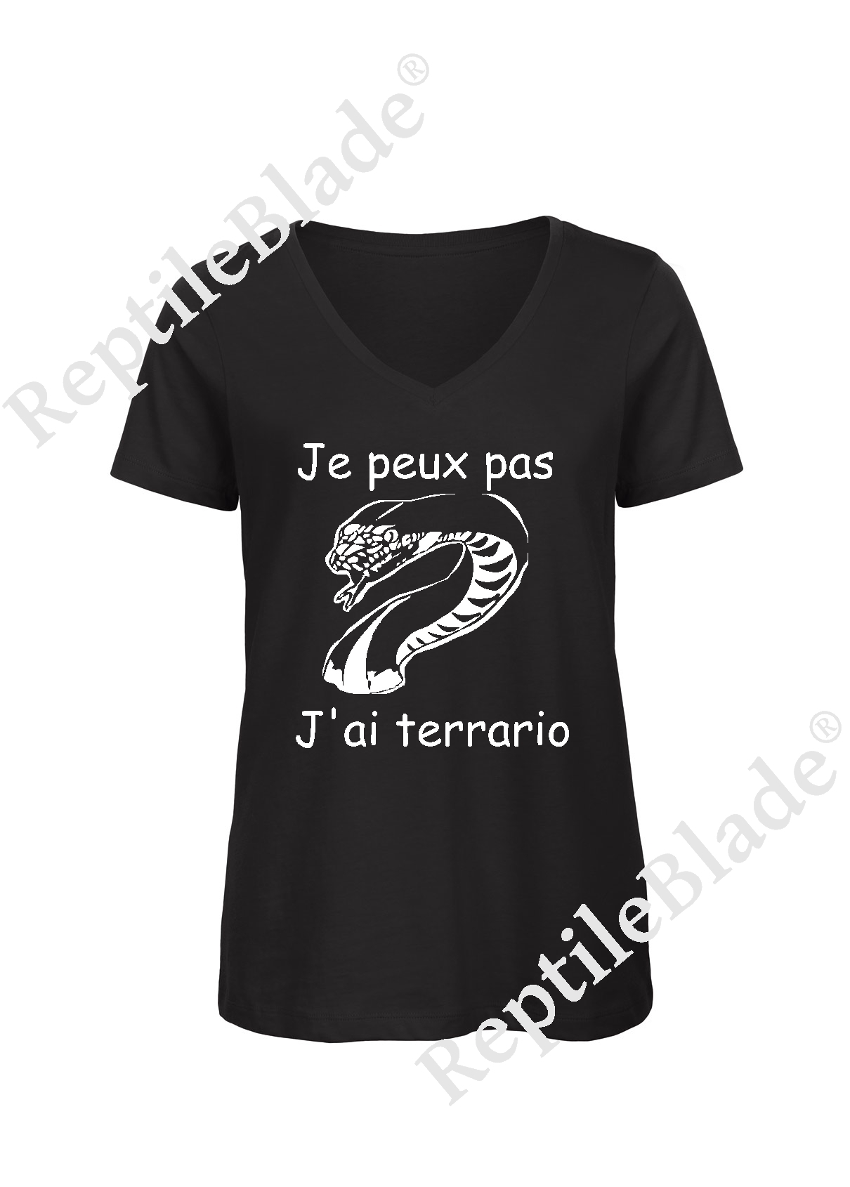 Miniature T-shirt femme col v "Je peux pas j'ai terrario"