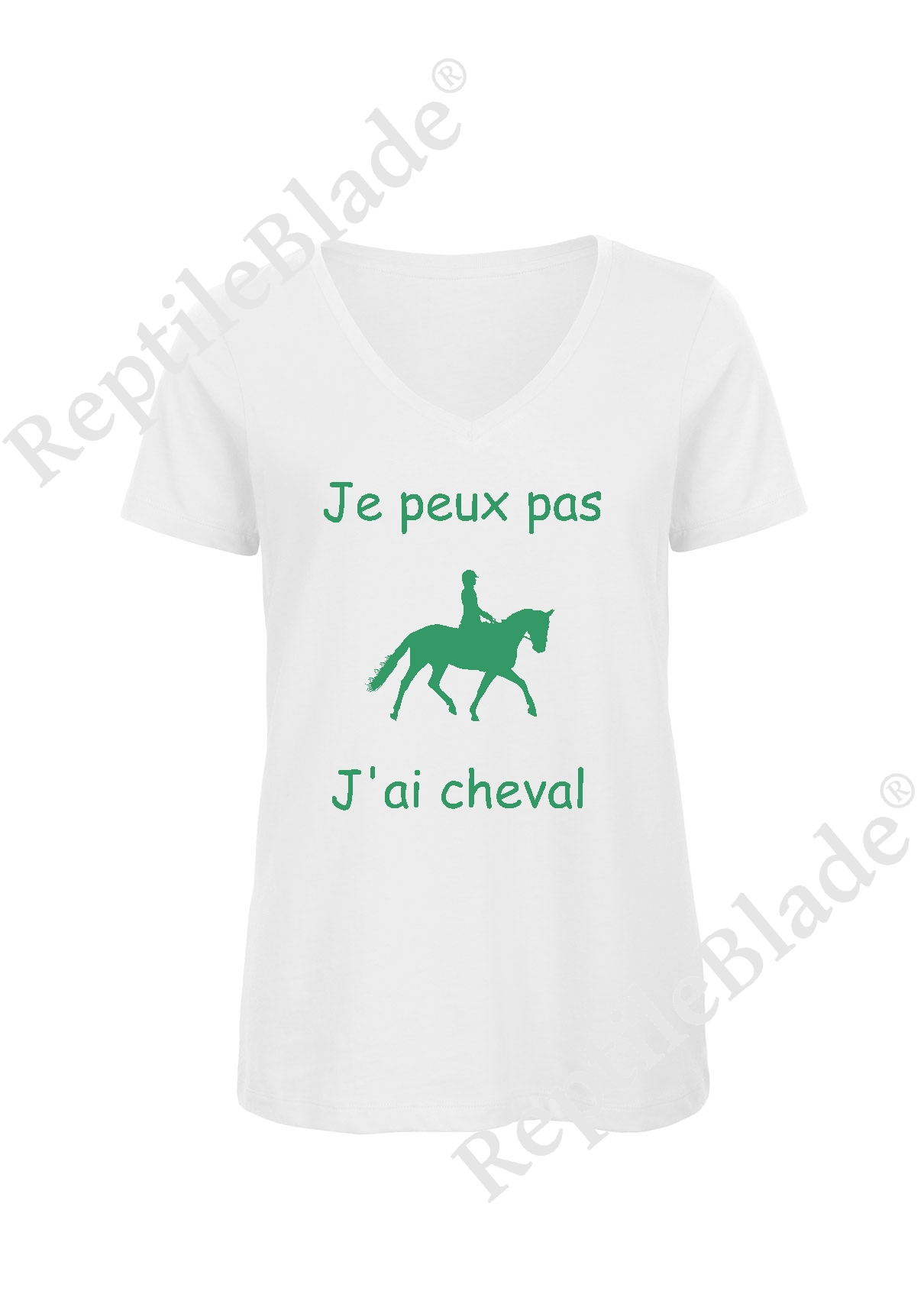 Miniature T-shirt femme col v "Je peux pas j'ai cheval"
