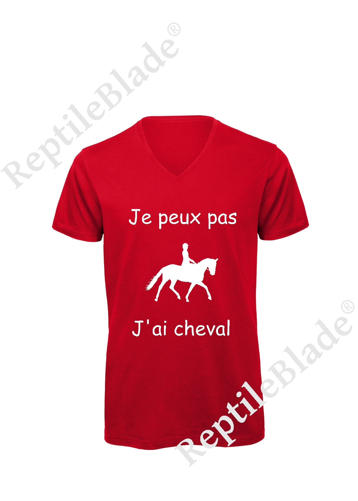 Miniature T-shirt homme col v "Je peux pas j'ai cheval"