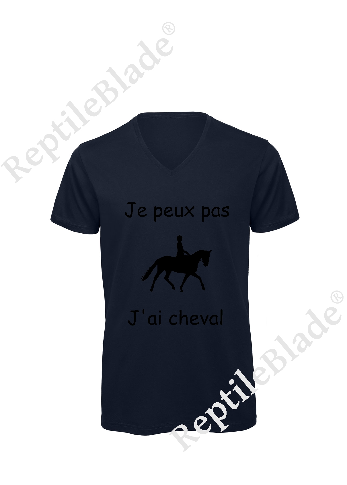 Miniature T-shirt homme col v "Je peux pas j'ai cheval"