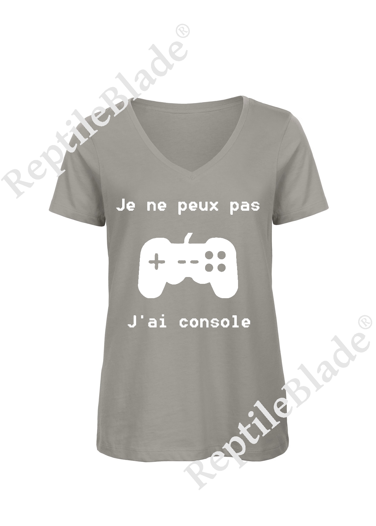 Miniature T-shirt femme col v "Je peux pas j'ai console"