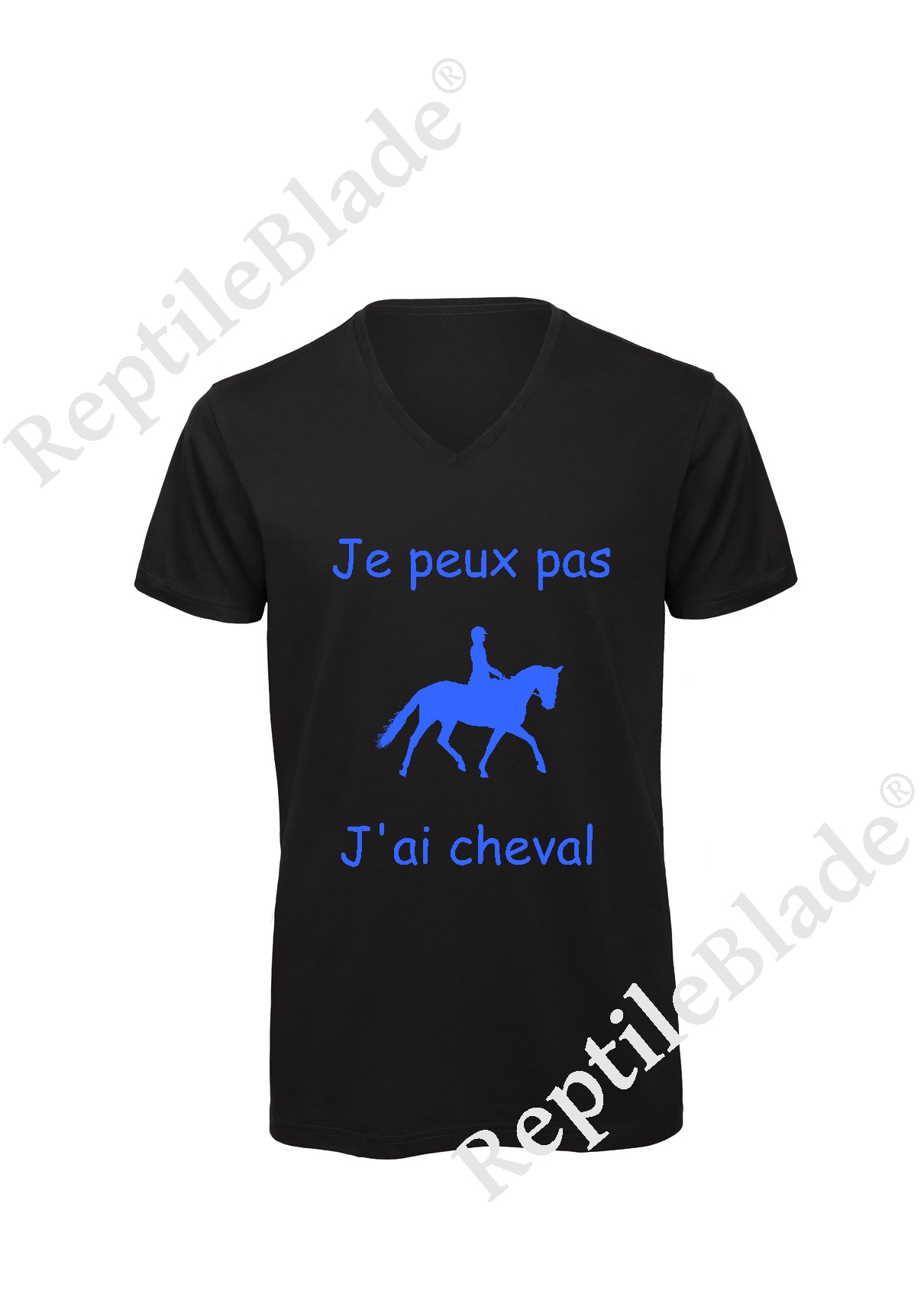 Miniature T-shirt homme col v "Je peux pas j'ai cheval"