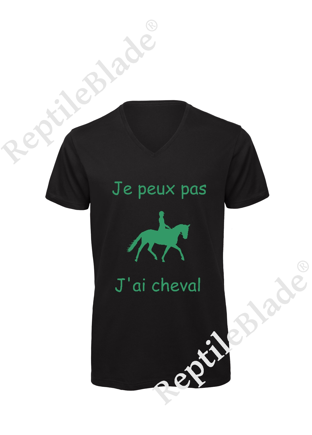 Miniature T-shirt homme col v "Je peux pas j'ai cheval"