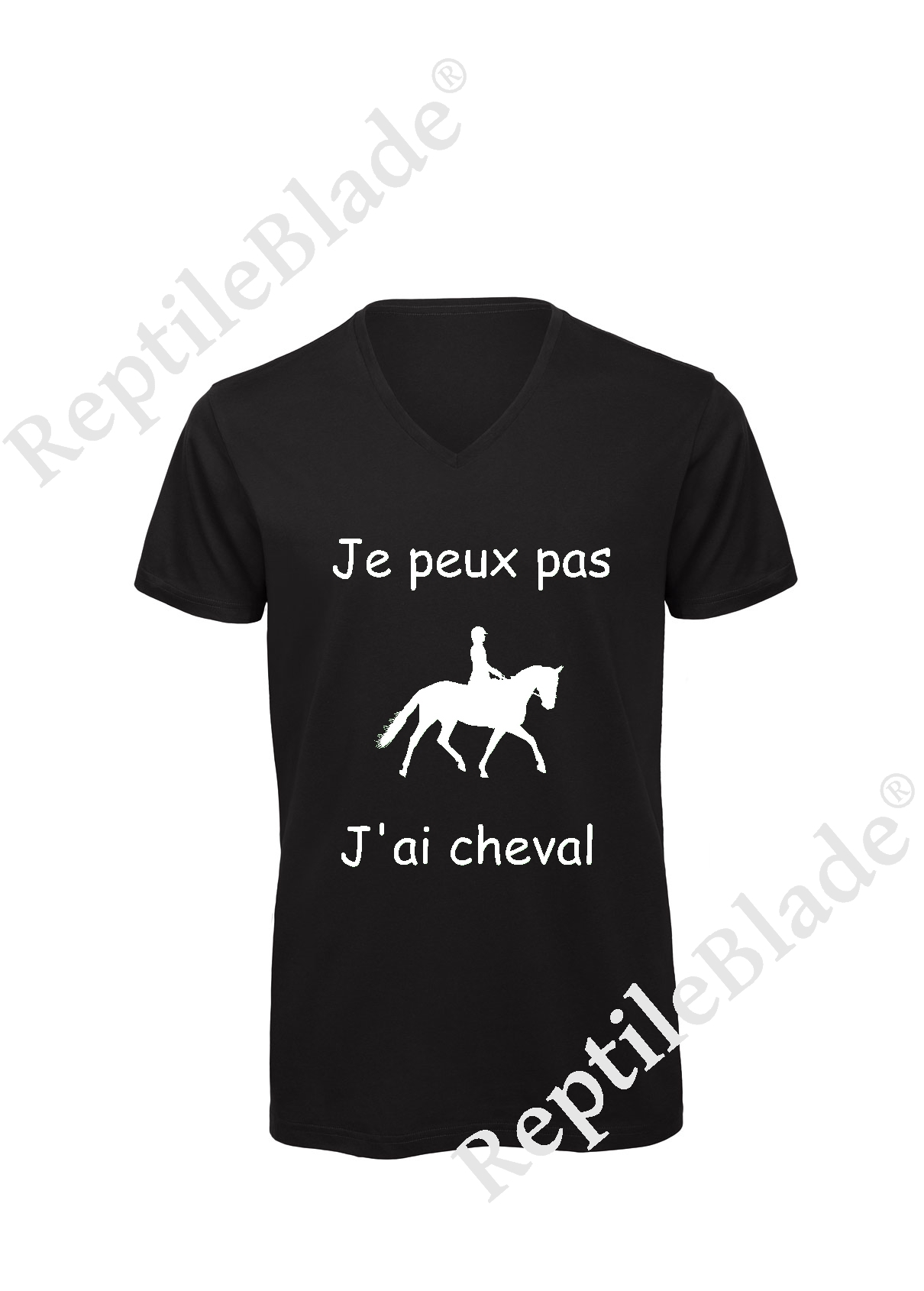 Miniature T-shirt homme col v "Je peux pas j'ai cheval"