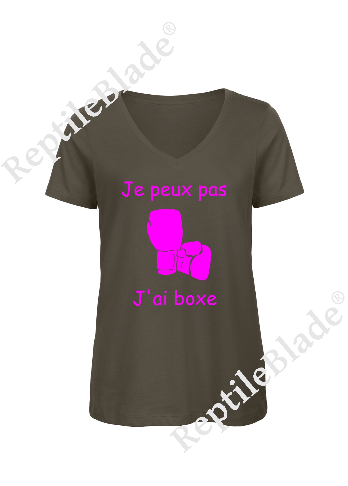 Miniature T-shirt femme col v "Je peux pas j'ai boxe"