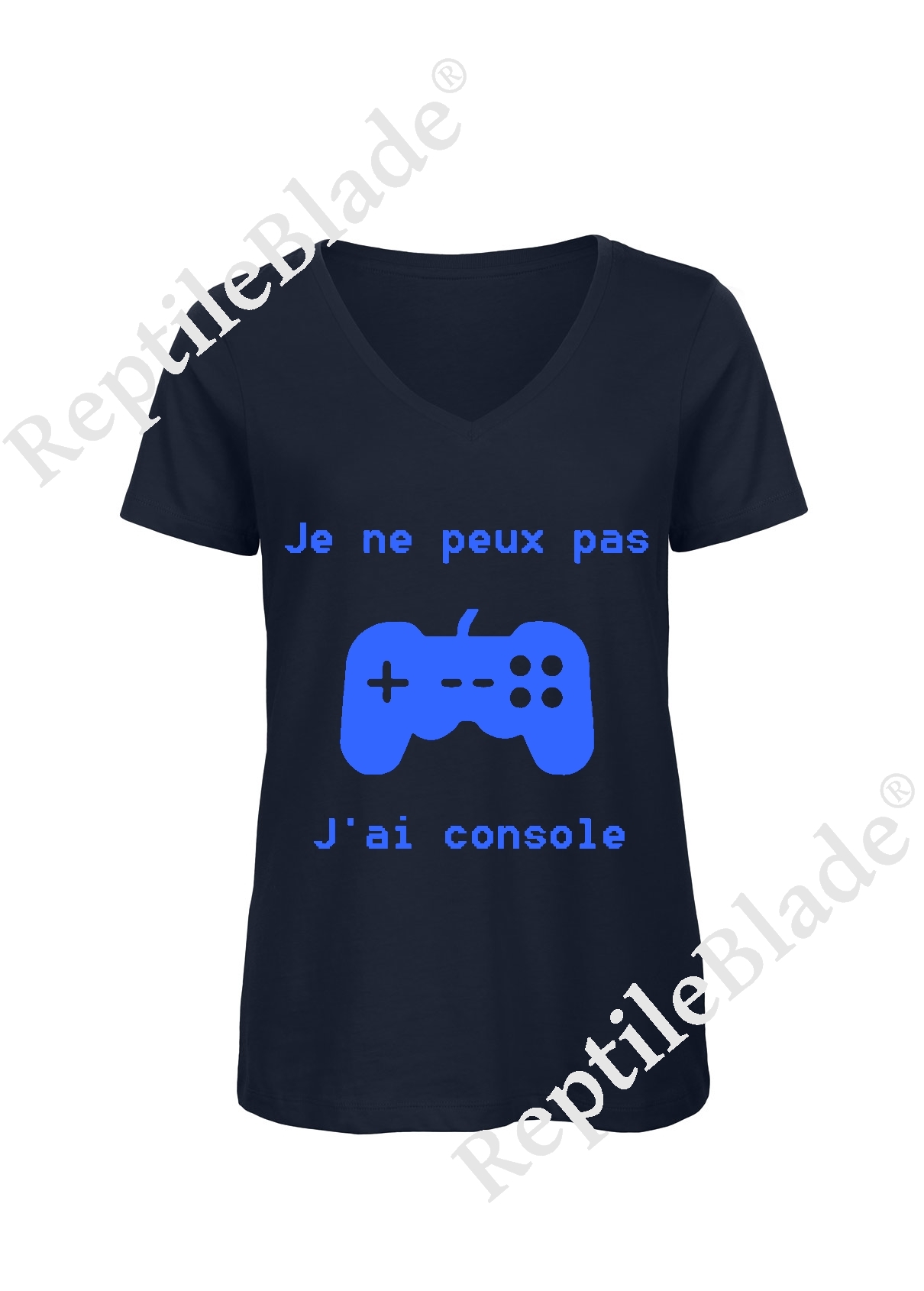 Miniature T-shirt femme col v "Je peux pas j'ai console"