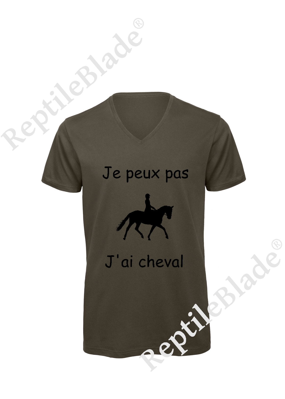 Miniature T-shirt homme col v "Je peux pas j'ai cheval"