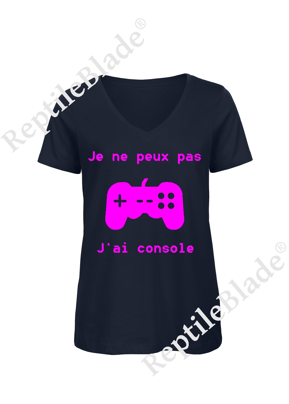 Miniature T-shirt femme col v "Je peux pas j'ai console"