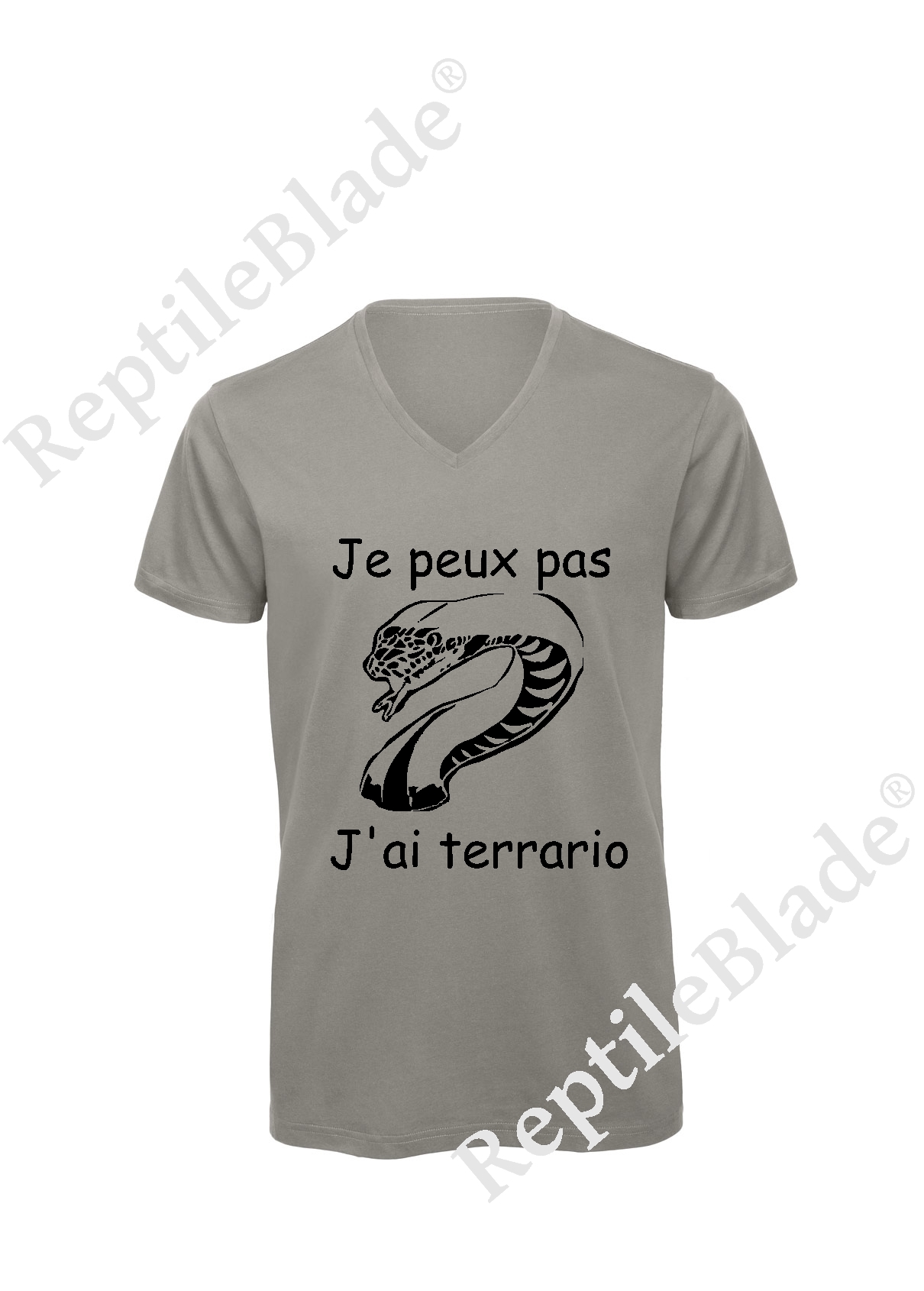 Miniature T-shirt homme col v "Je peux pas j'ai terrario"