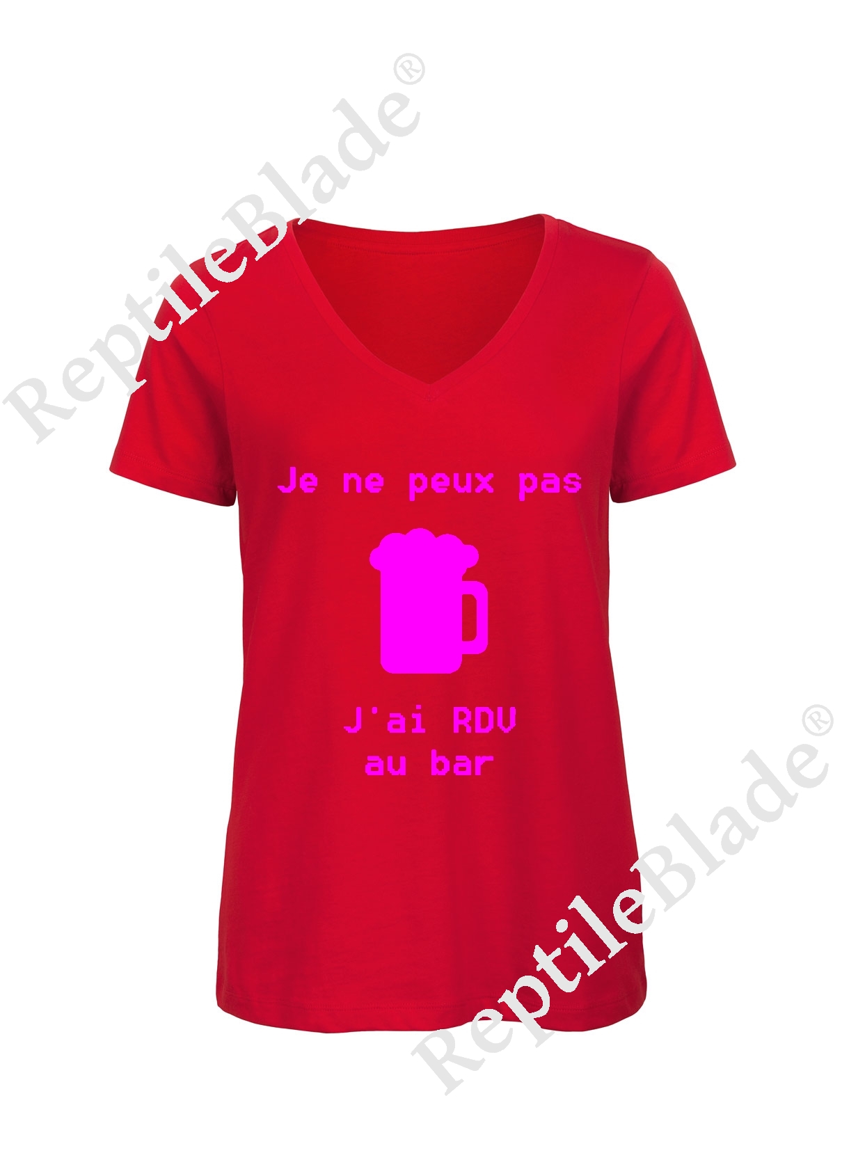Miniature T-shirt femme col v "Je peux pas j'ai encore rdv au bar"