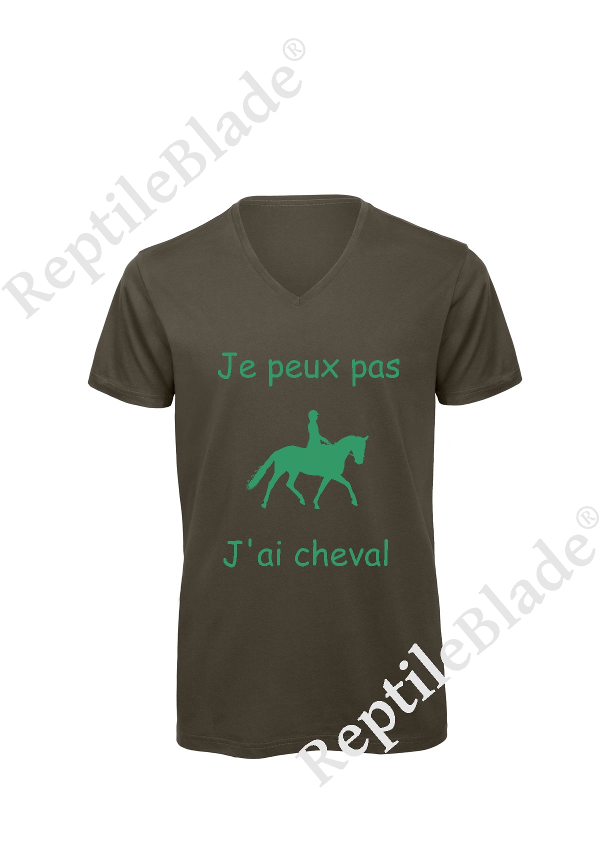 Miniature T-shirt homme col v "Je peux pas j'ai cheval"