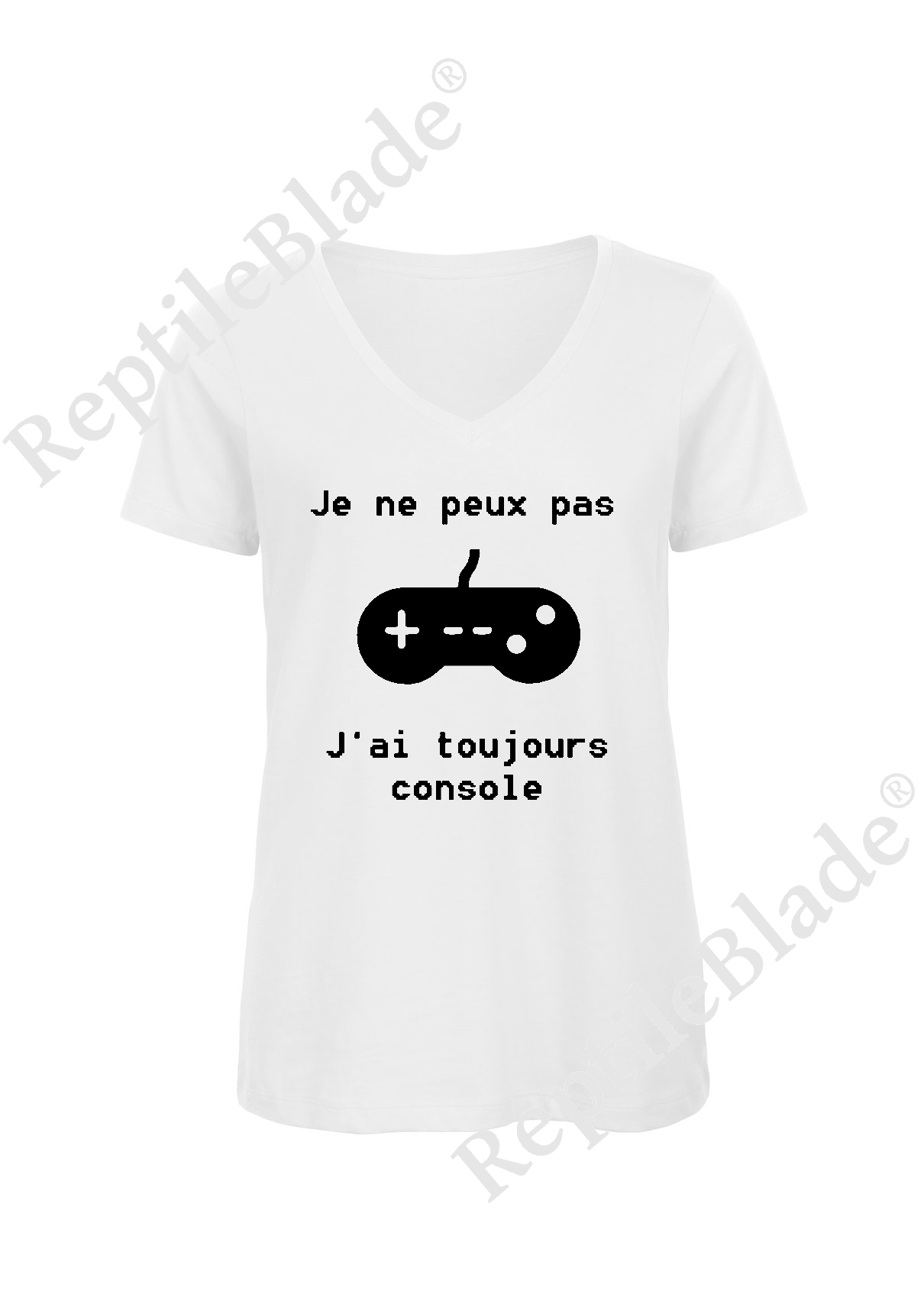Miniature T-shirt femme col v "Je peux pas j'ai toujours console"