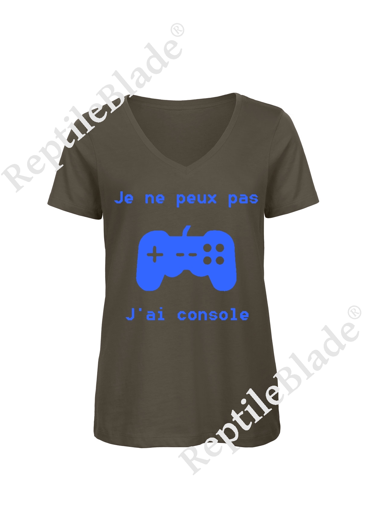 Miniature T-shirt femme col v "Je peux pas j'ai console"