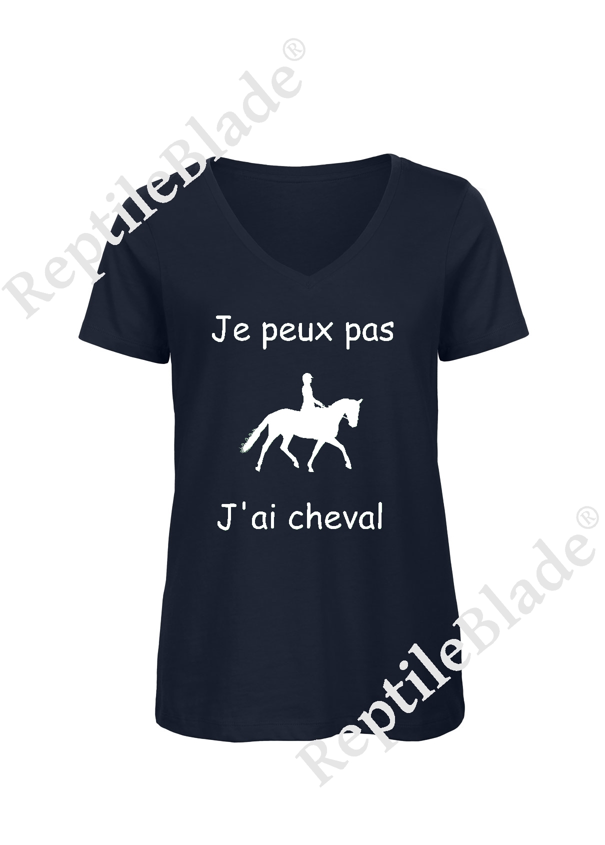 Miniature T-shirt femme col v "Je peux pas j'ai cheval"
