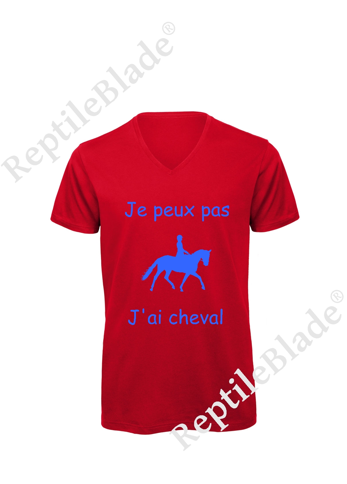 Miniature T-shirt homme col v "Je peux pas j'ai cheval"