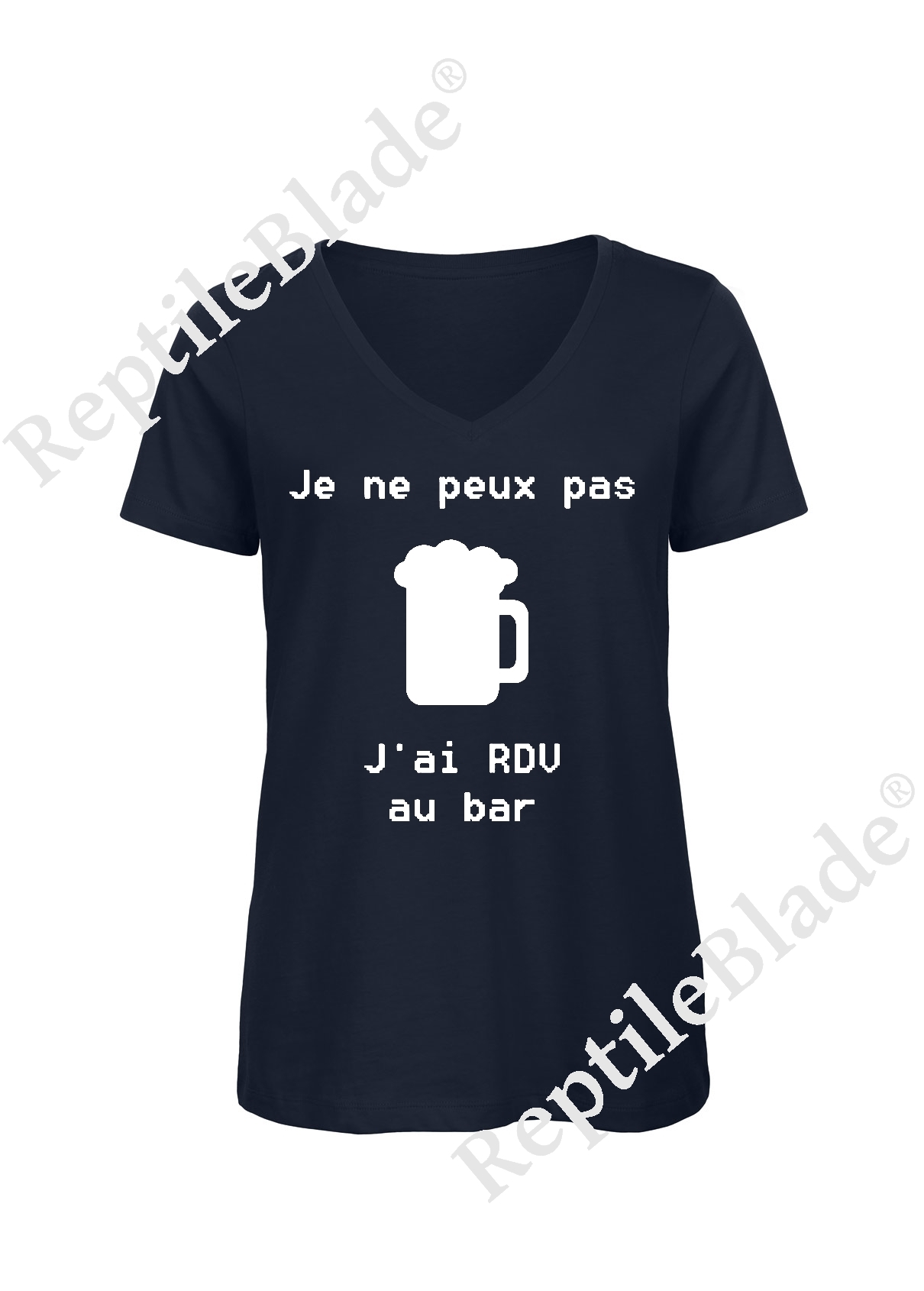 Miniature T-shirt femme col v "Je peux pas j'ai encore rdv au bar"