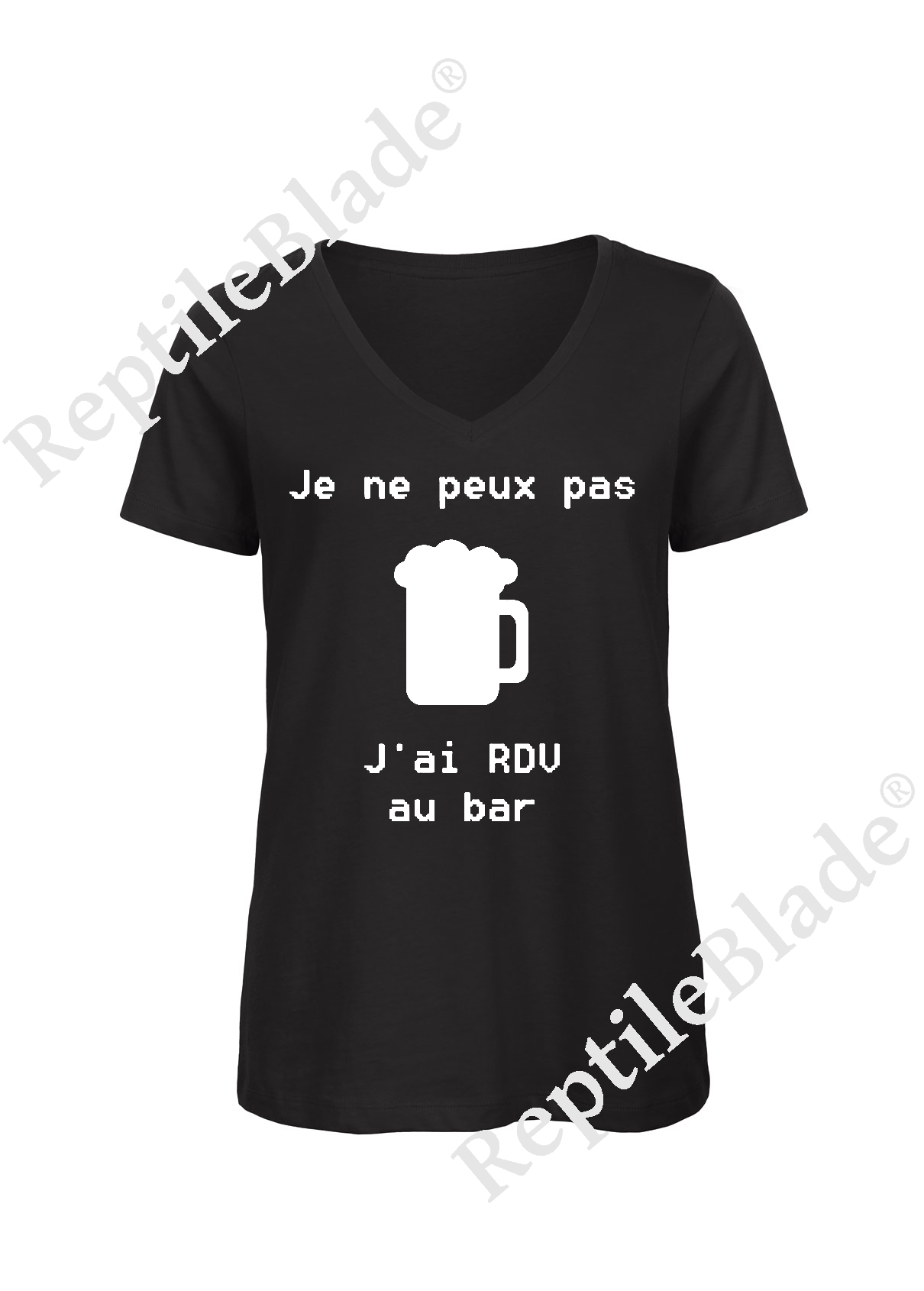 Miniature T-shirt femme col v "Je peux pas j'ai encore rdv au bar"