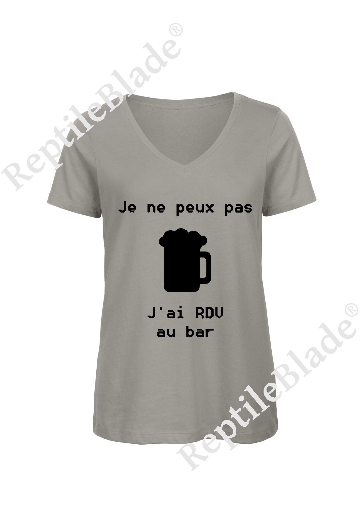 Miniature T-shirt femme col v "Je peux pas j'ai encore rdv au bar"