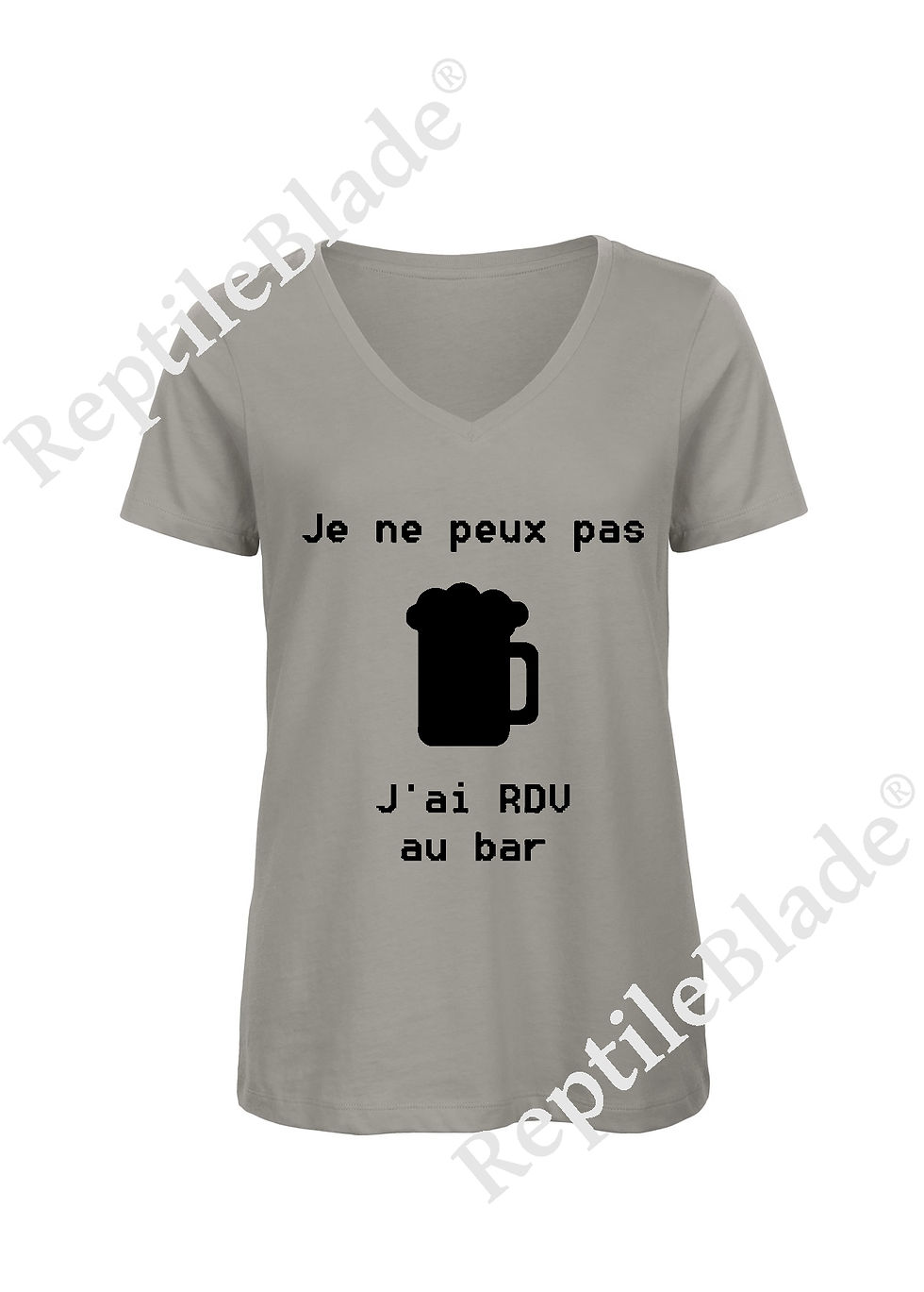 サムネイル： T-shirt femme col v "Je peux pas j'ai encore rdv au bar"