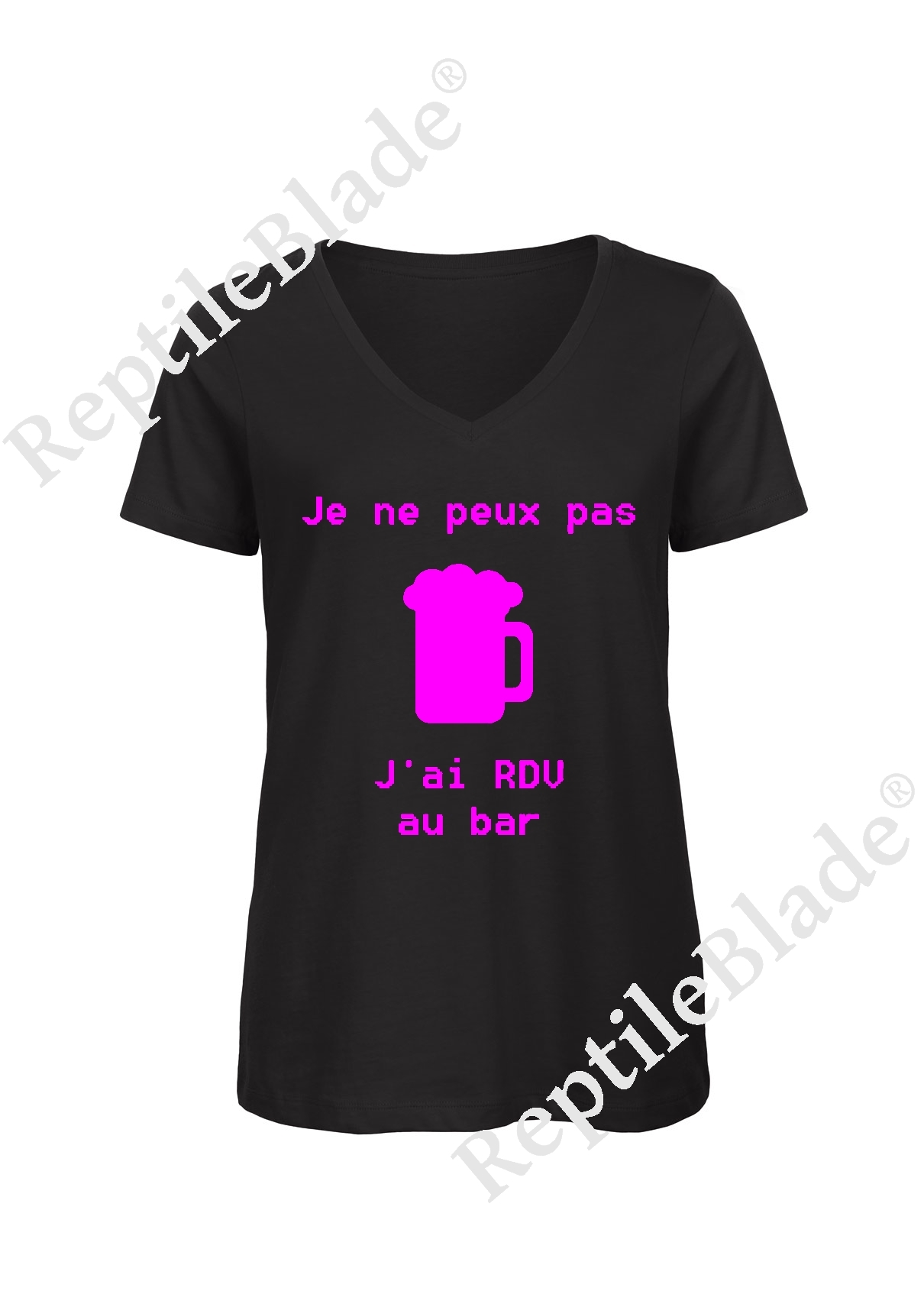Miniature T-shirt femme col v "Je peux pas j'ai encore rdv au bar"