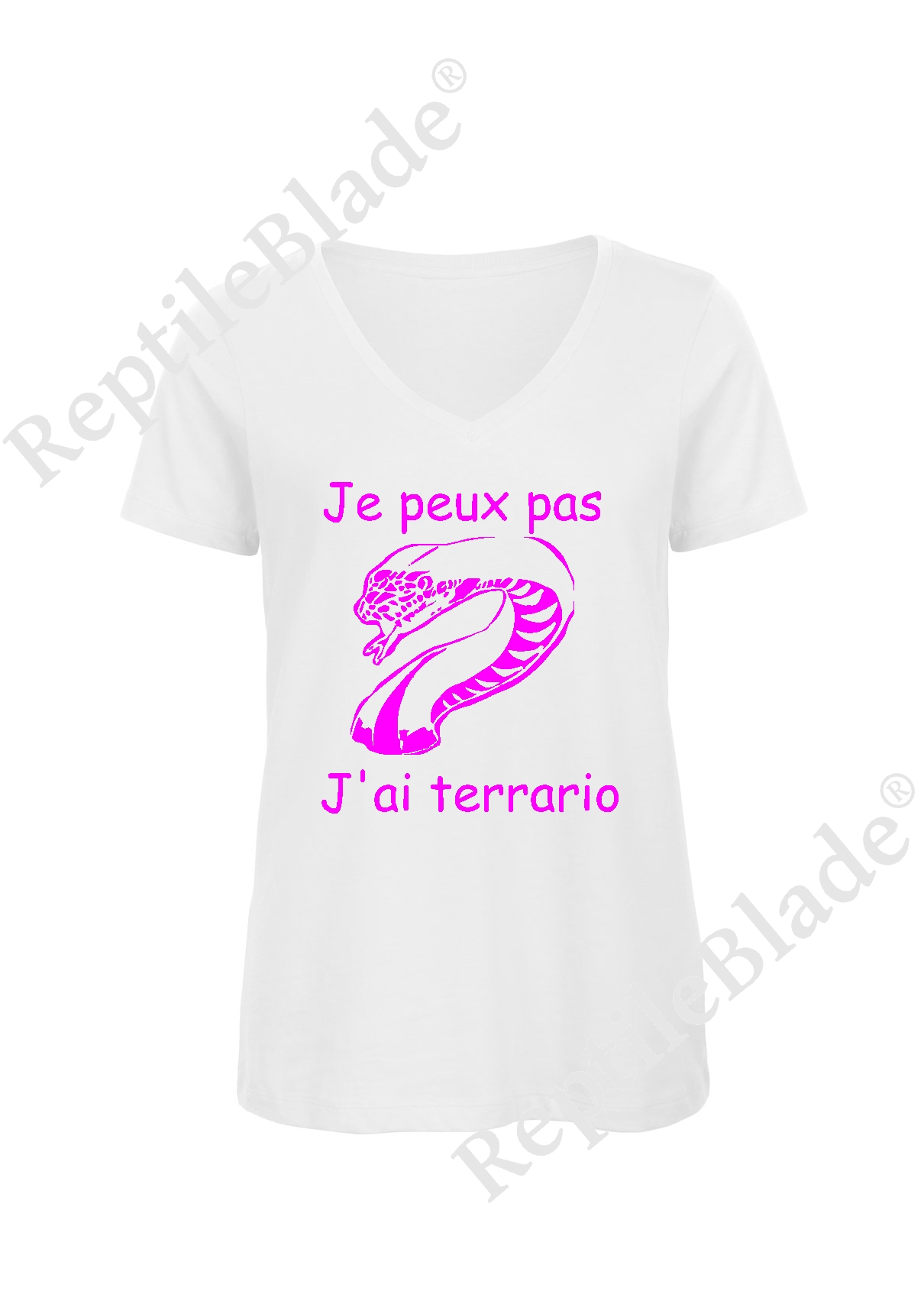 Miniature T-shirt femme col v "Je peux pas j'ai terrario"