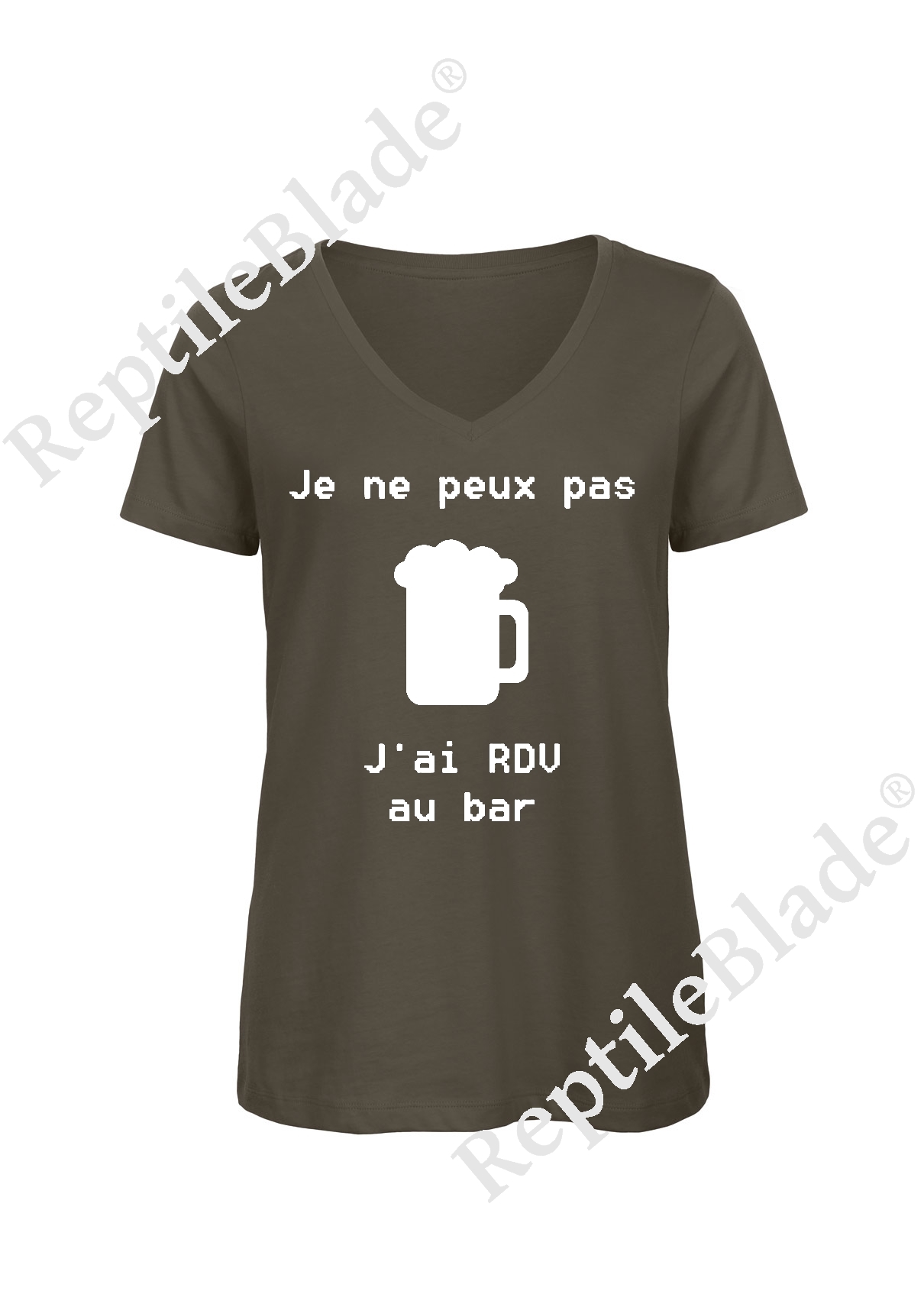Miniature T-shirt femme col v "Je peux pas j'ai encore rdv au bar"