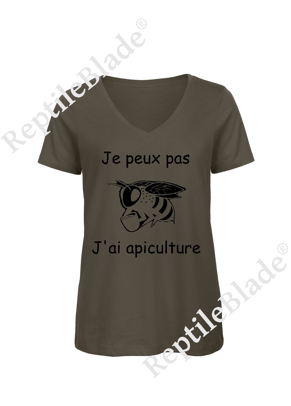 Miniature T-shirt femme col v "Je peux pas j'ai apiculture"