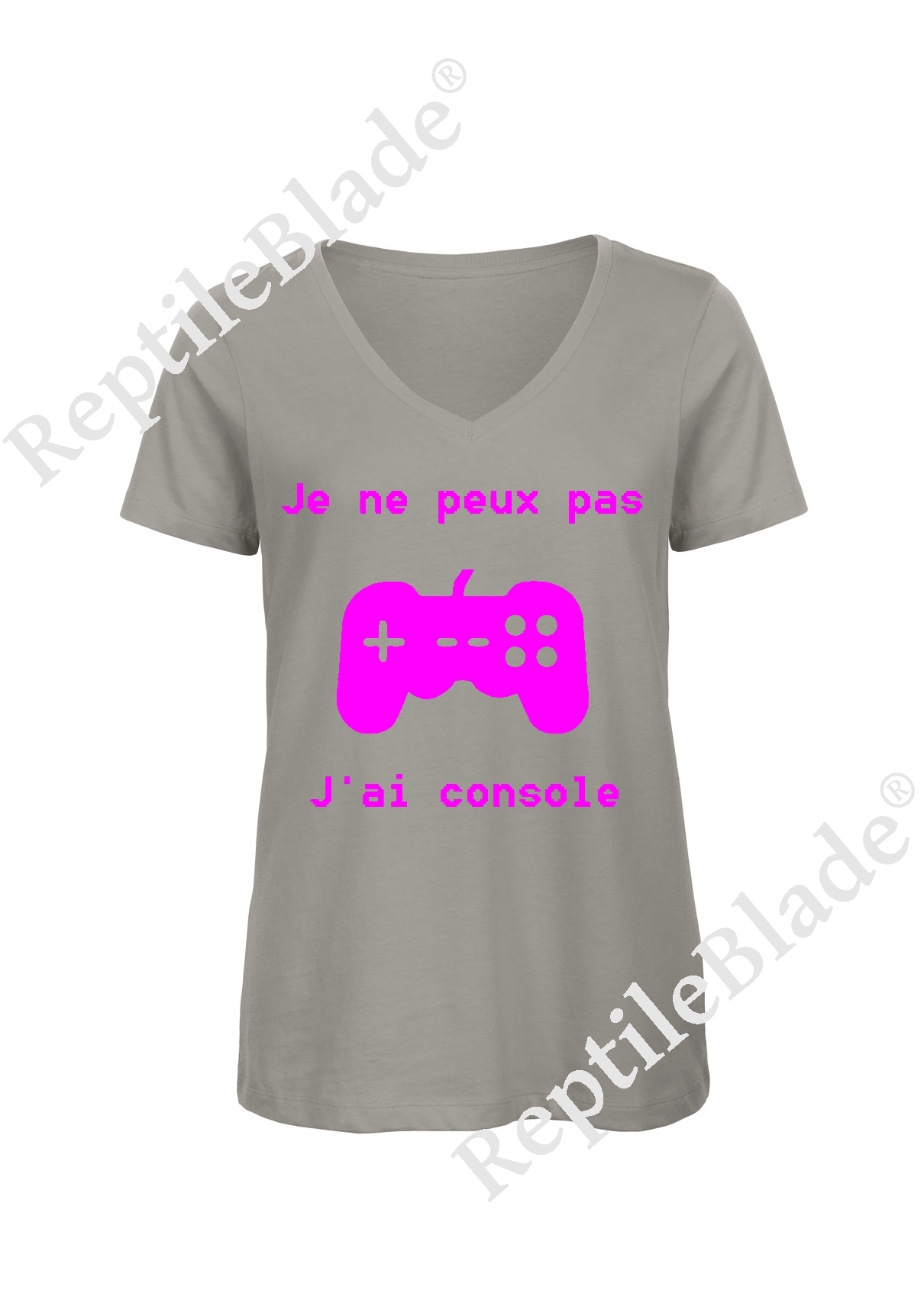 Miniature T-shirt femme col v "Je peux pas j'ai console"